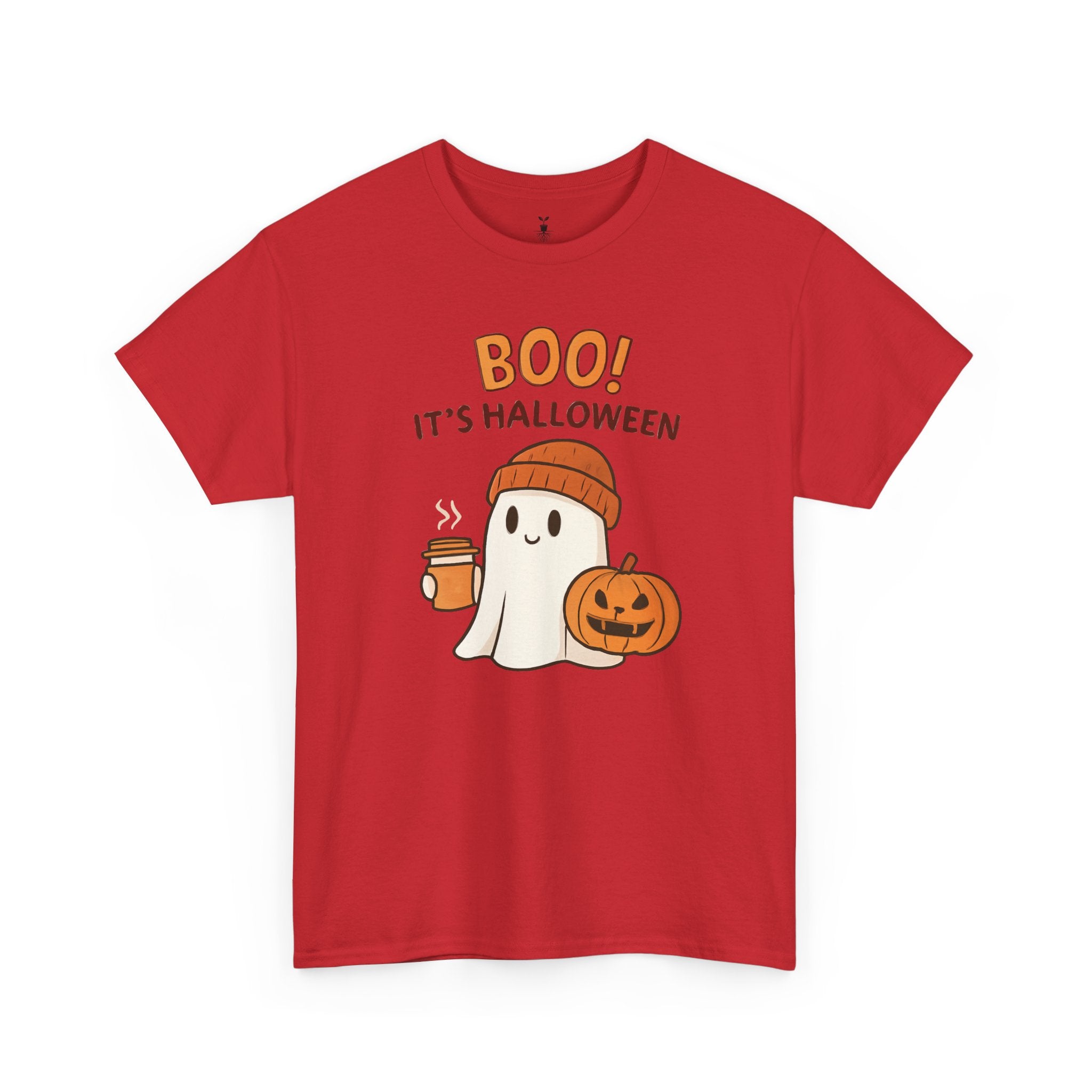 Cute Ghost with Pumpkin and Coffee Cup Boo T-Shirt