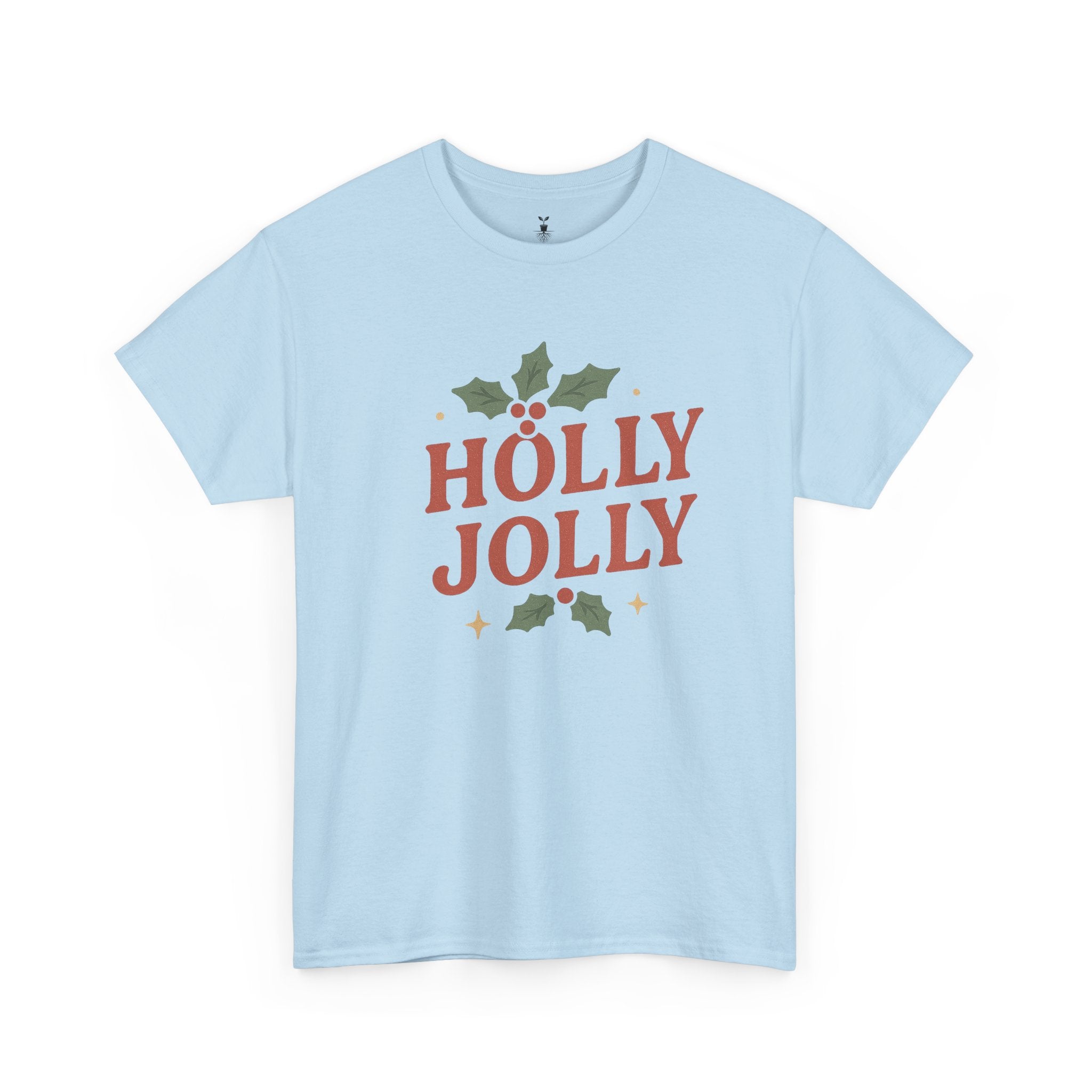 Holly Jolly Christmas with Festive Holly Leaves, Red Berries, and Golden Stars T-shirt