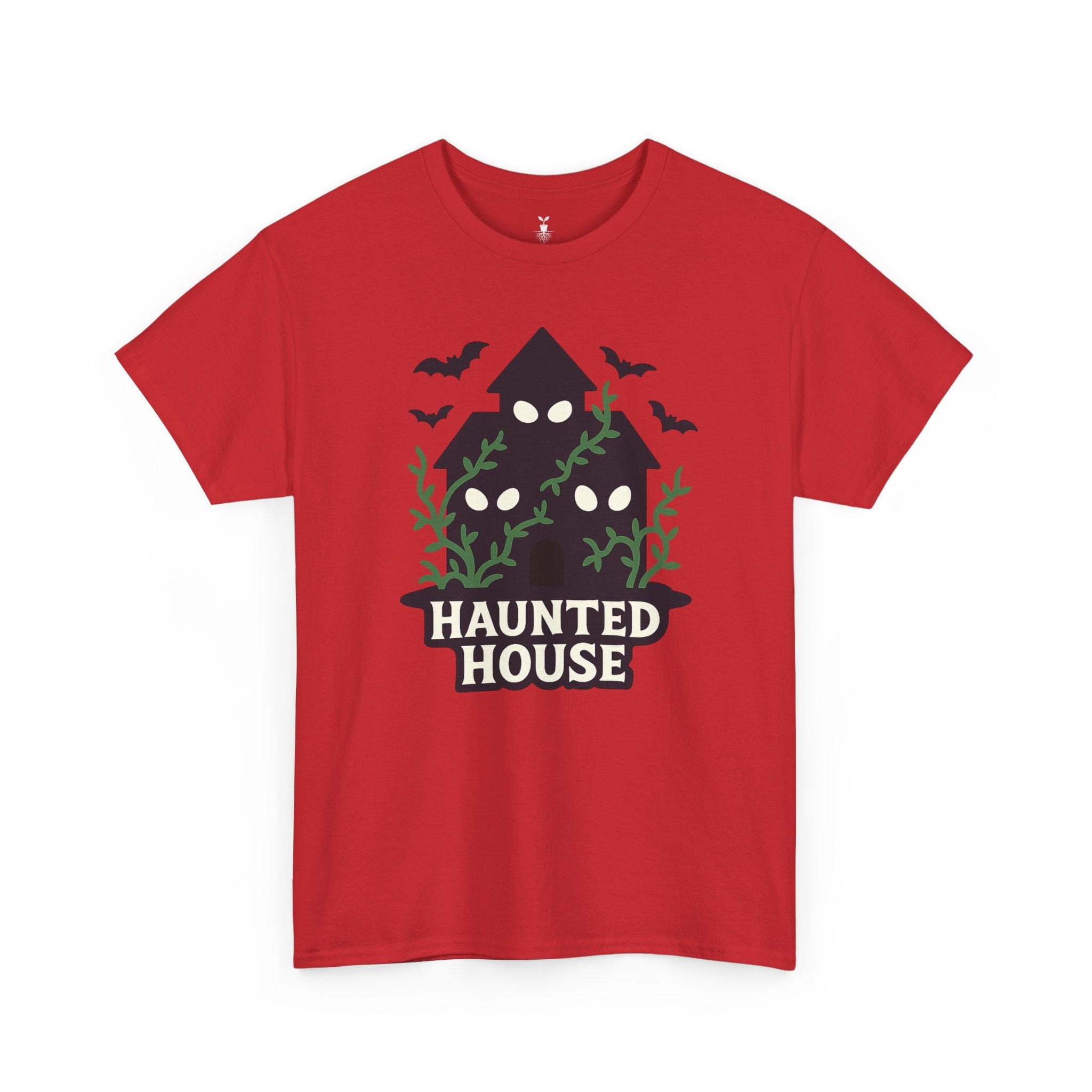 Haunted House with Creepy Eyes, Bats, and Vines Halloween T-Shirt