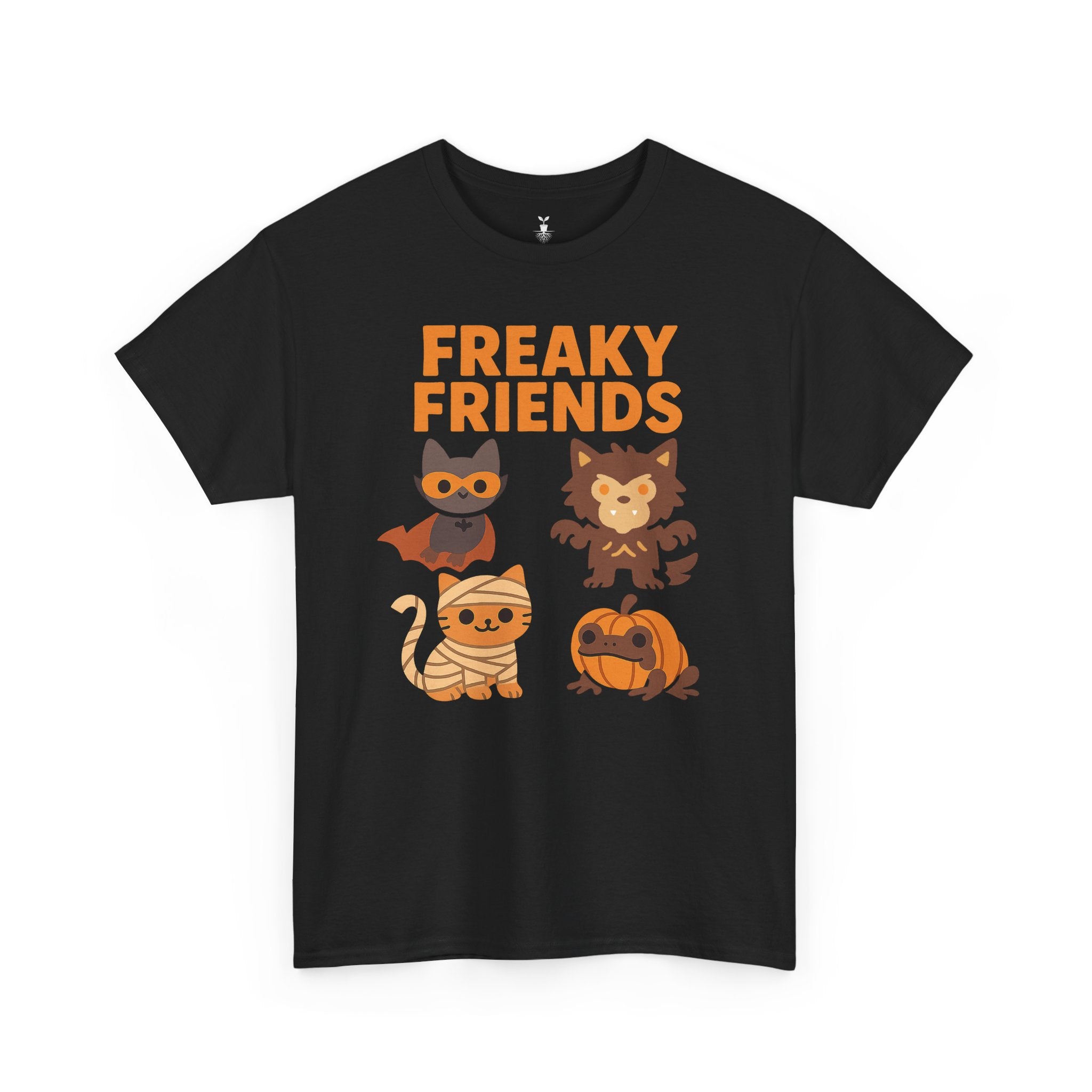 Bat, Mummy Cat, Werewolf & Pumpkin Frog Freaky Friends Halloween T-Shirt