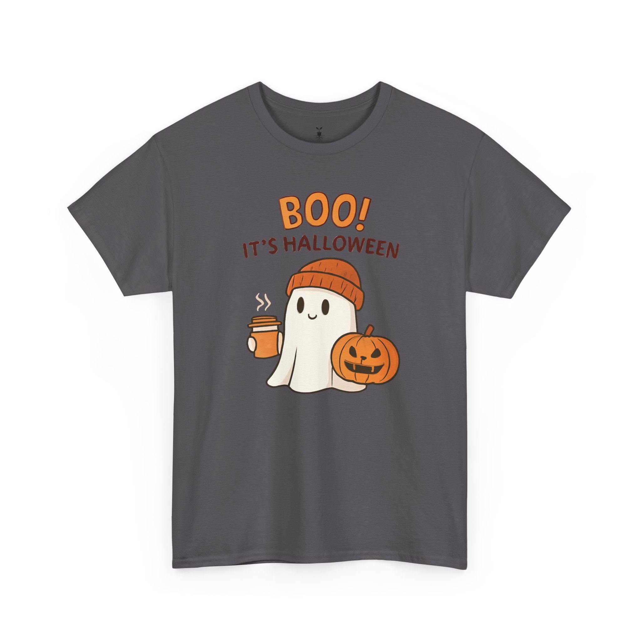 Cute Ghost with Pumpkin and Coffee Cup Boo T-Shirt