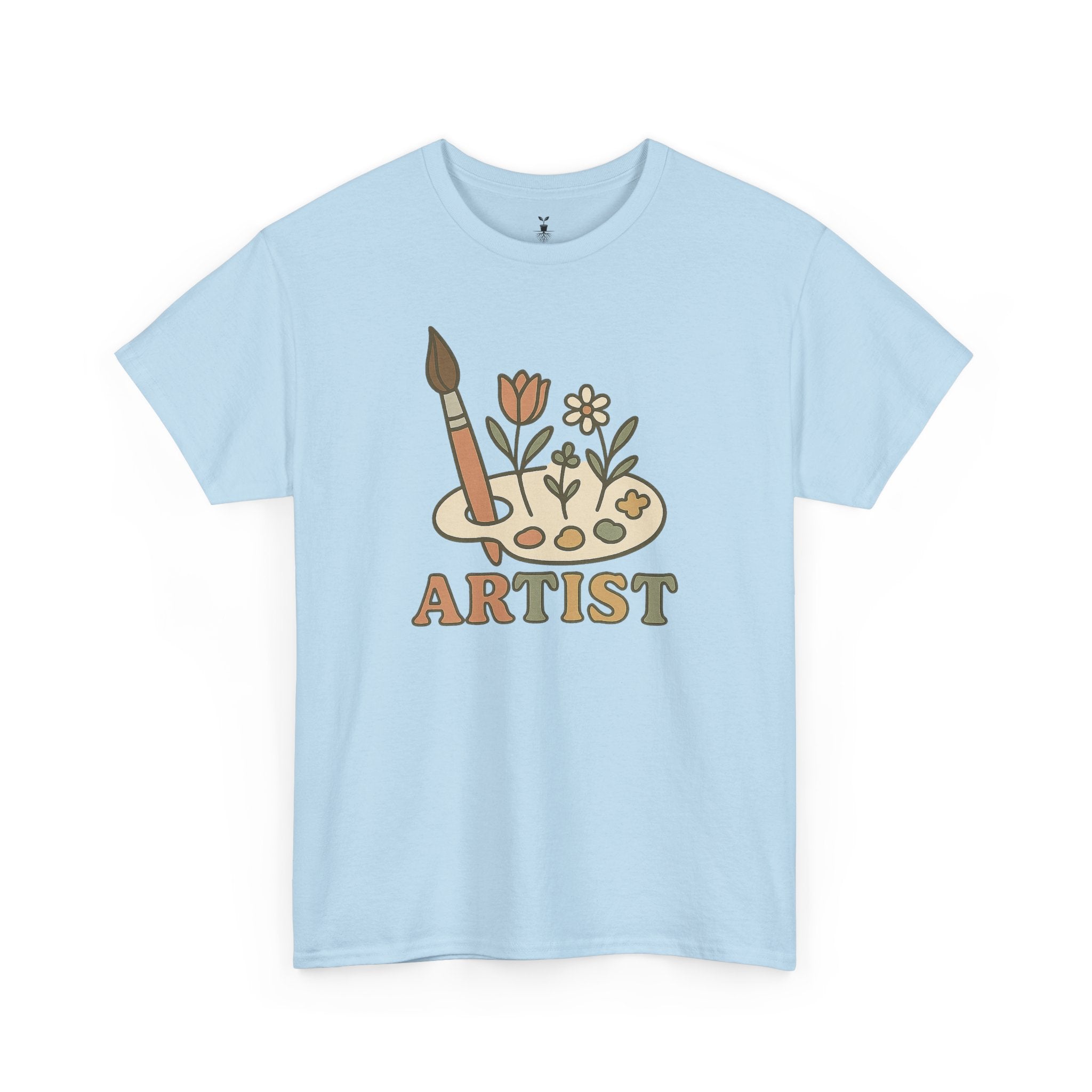 Retro Boho Artist Paint Palette and Floral T-Shirt