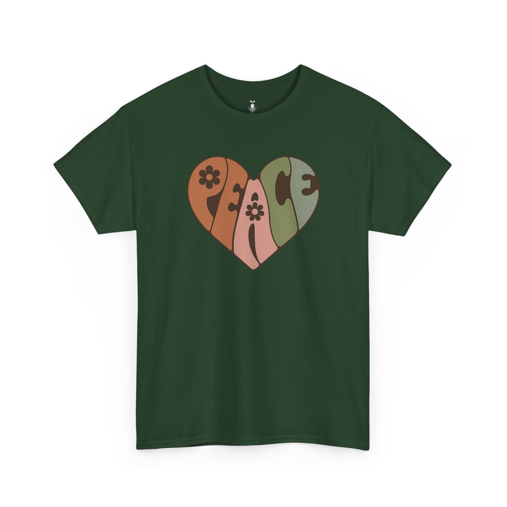 Retro Peace Heart with Earthy Floral  T-Shirt