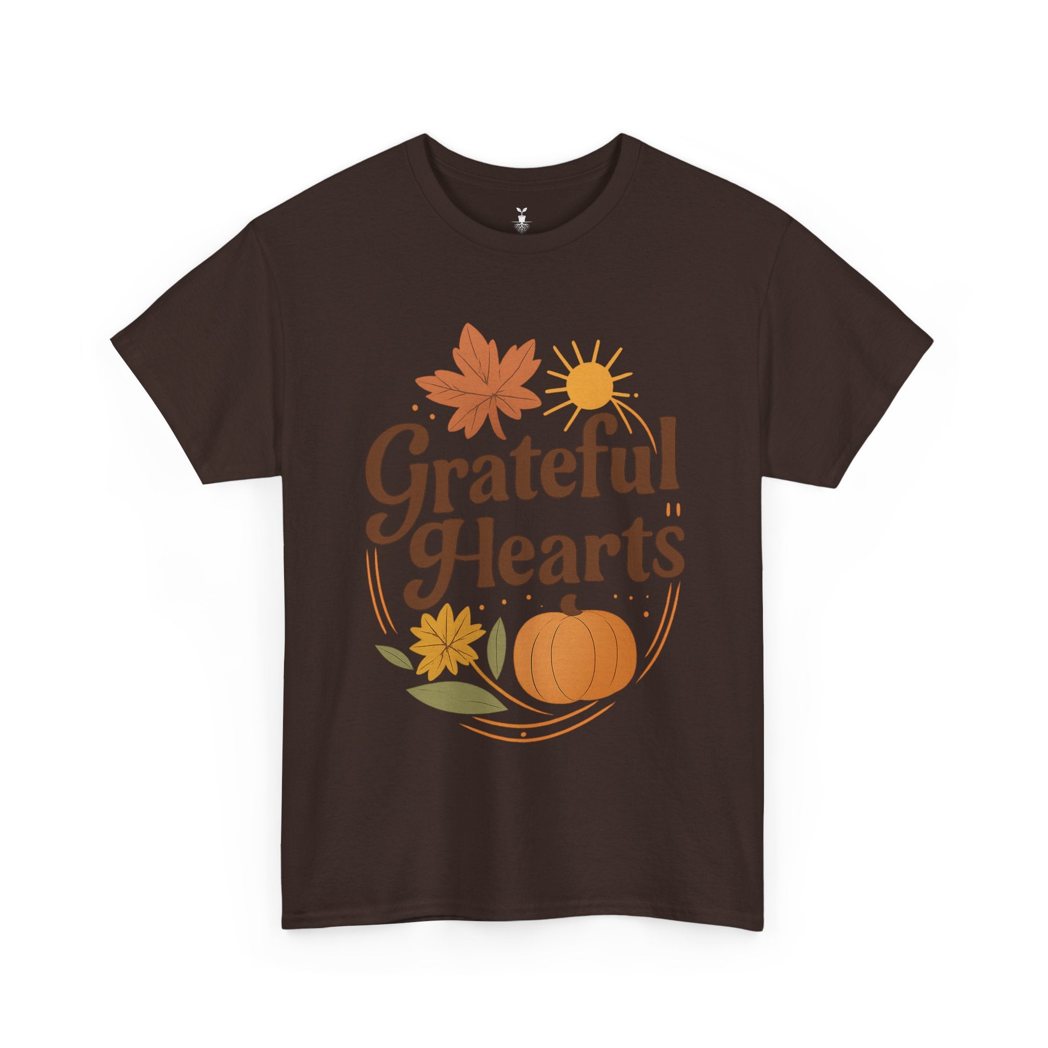 Boho Aesthetic Pumpkin and Maple Leaf Grateful Hearts T-Shirt