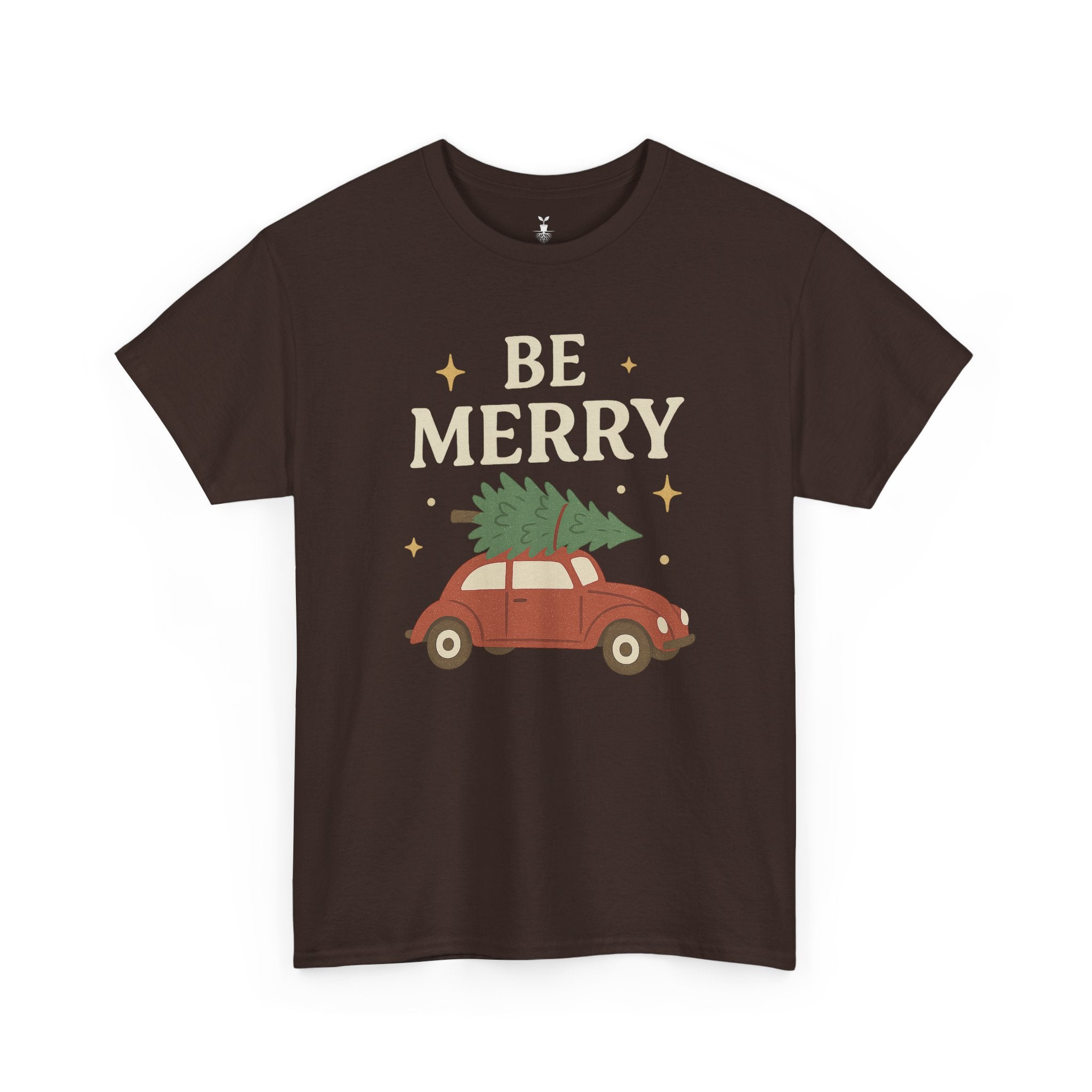 Retro Red Car Carrying Tree and Stars Be Merry Christmas T-Shirt