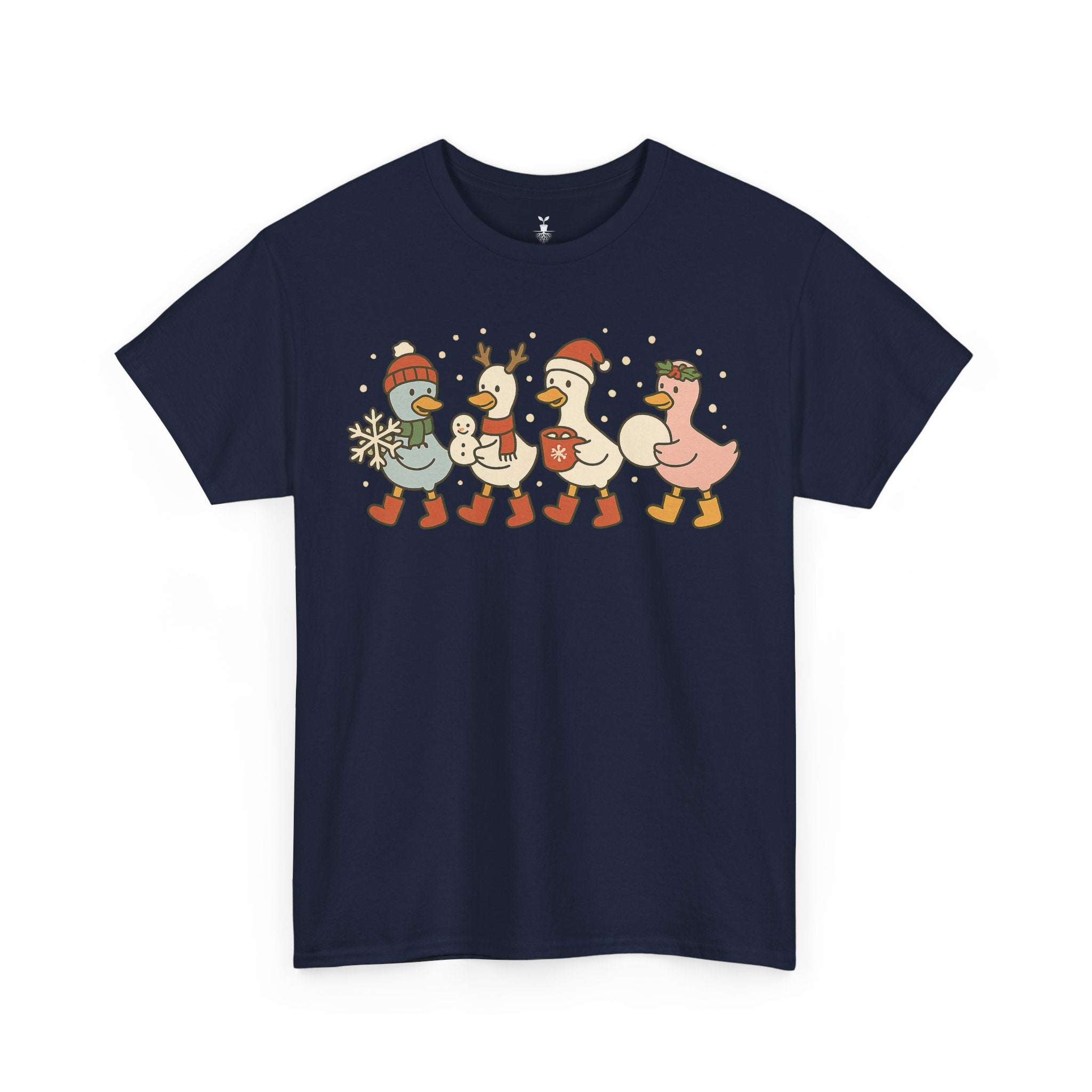 Cute Christmas Duck with Santa Hat Snowflake and Snowball T-Shirt