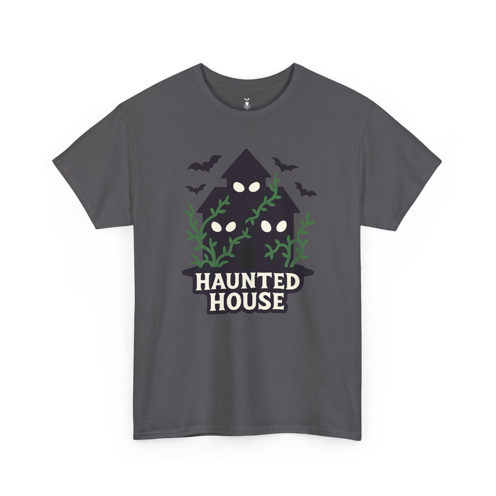 Haunted House with Creepy Eyes, Bats, and Vines Halloween T-Shirt