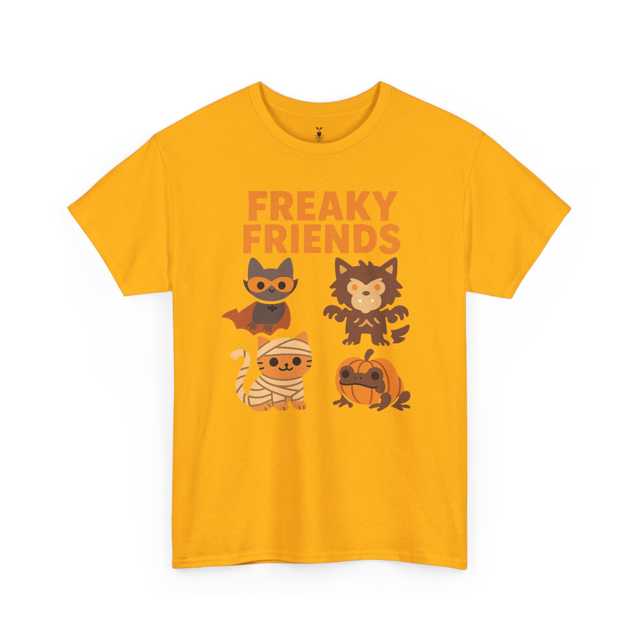 Bat, Mummy Cat, Werewolf & Pumpkin Frog Freaky Friends Halloween T-Shirt