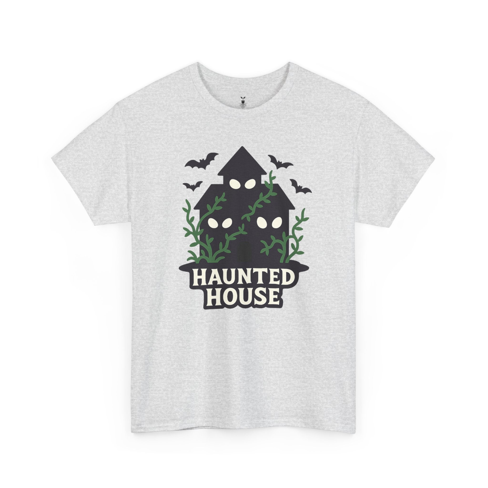 Haunted House with Creepy Eyes, Bats, and Vines Halloween T-Shirt