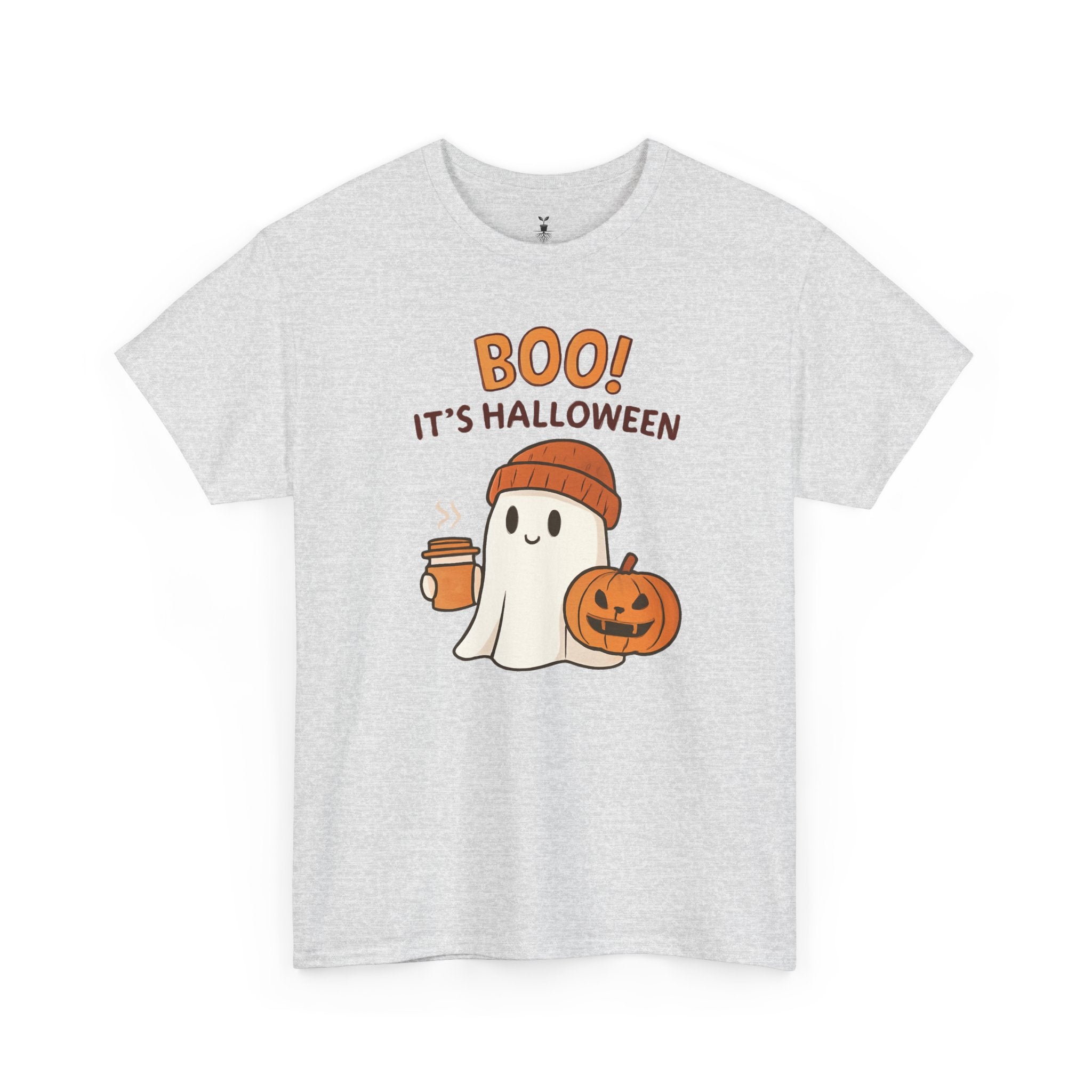Cute Ghost with Pumpkin and Coffee Cup Boo T-Shirt