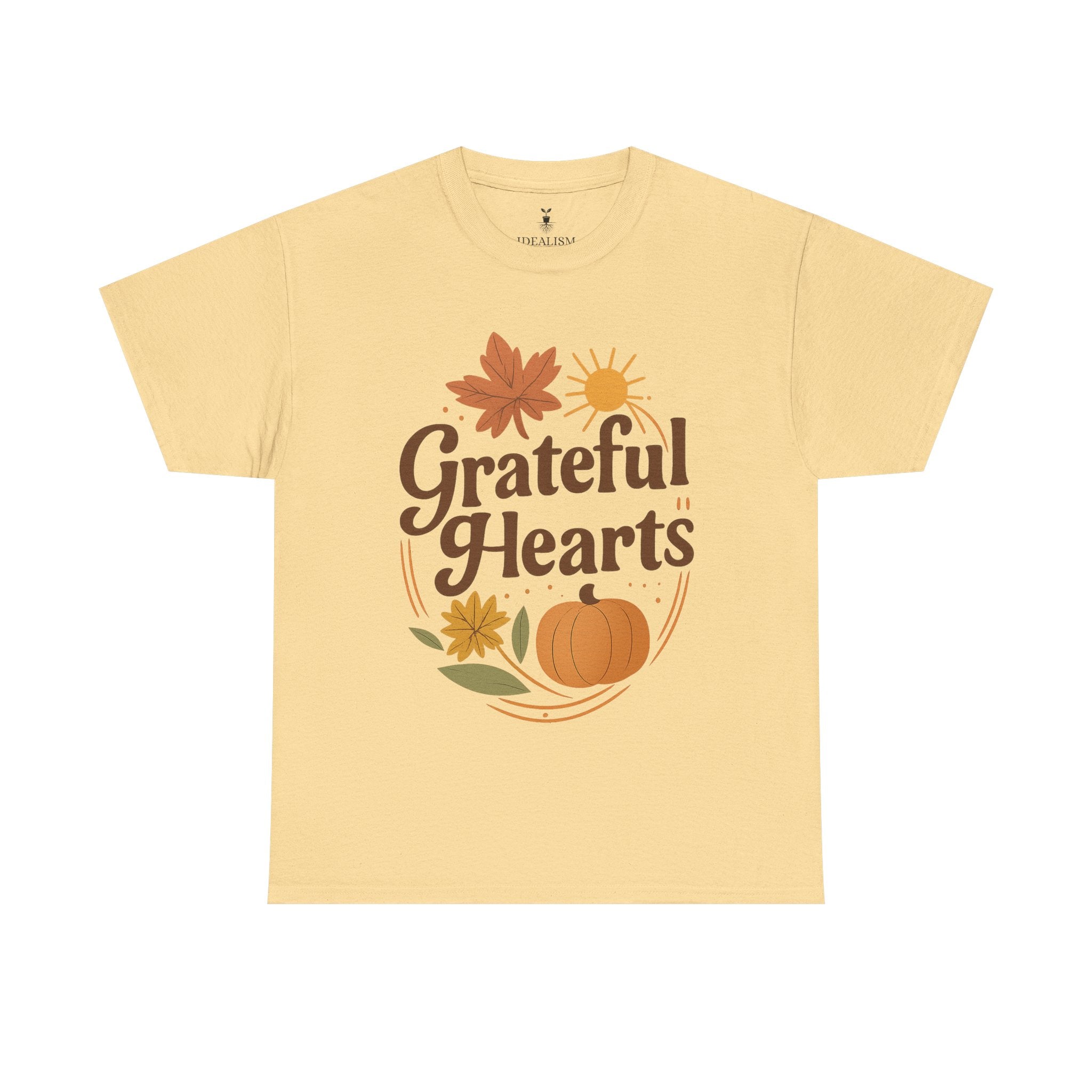 Boho Aesthetic Pumpkin and Maple Leaf Grateful Hearts T-Shirt
