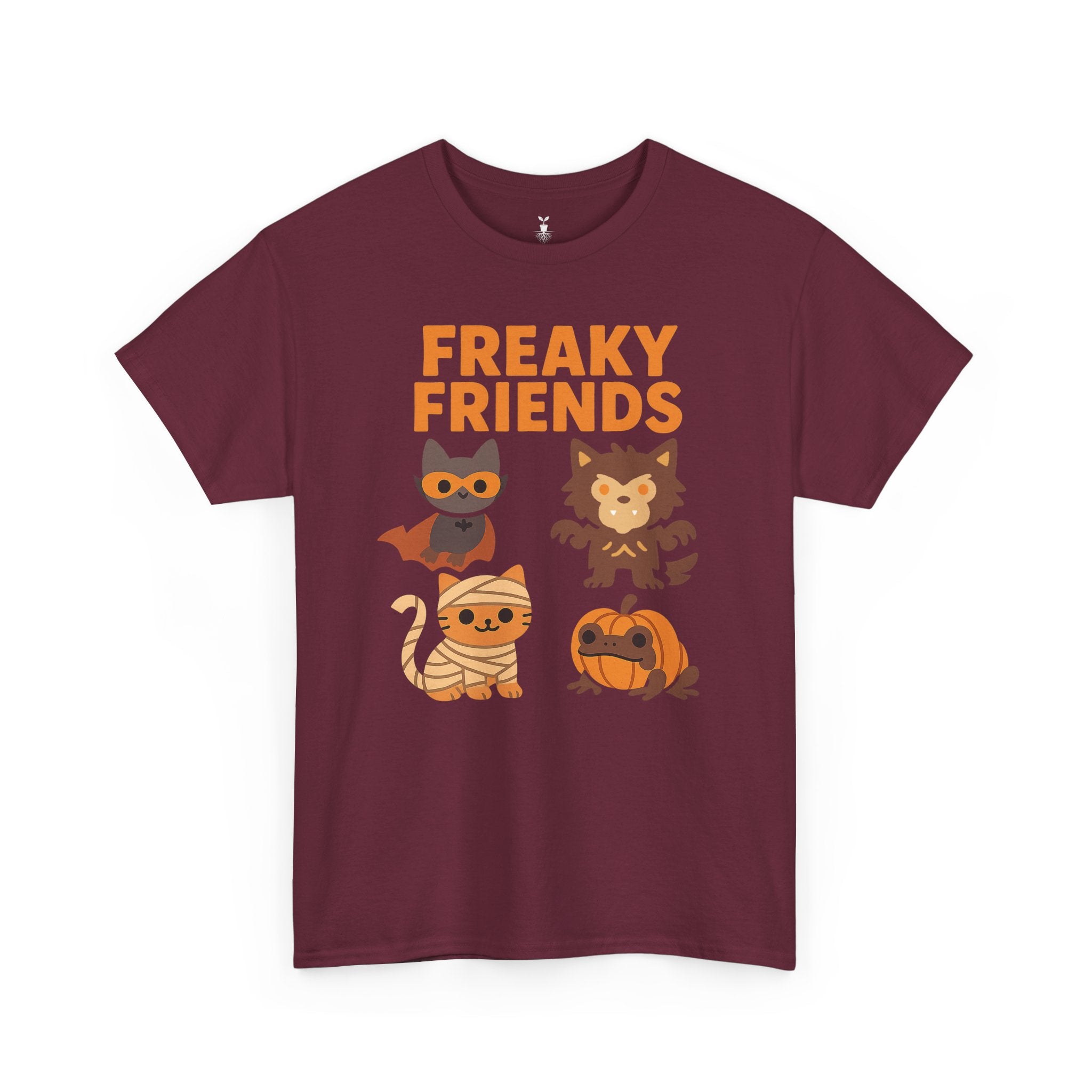 Bat, Mummy Cat, Werewolf & Pumpkin Frog Freaky Friends Halloween T-Shirt