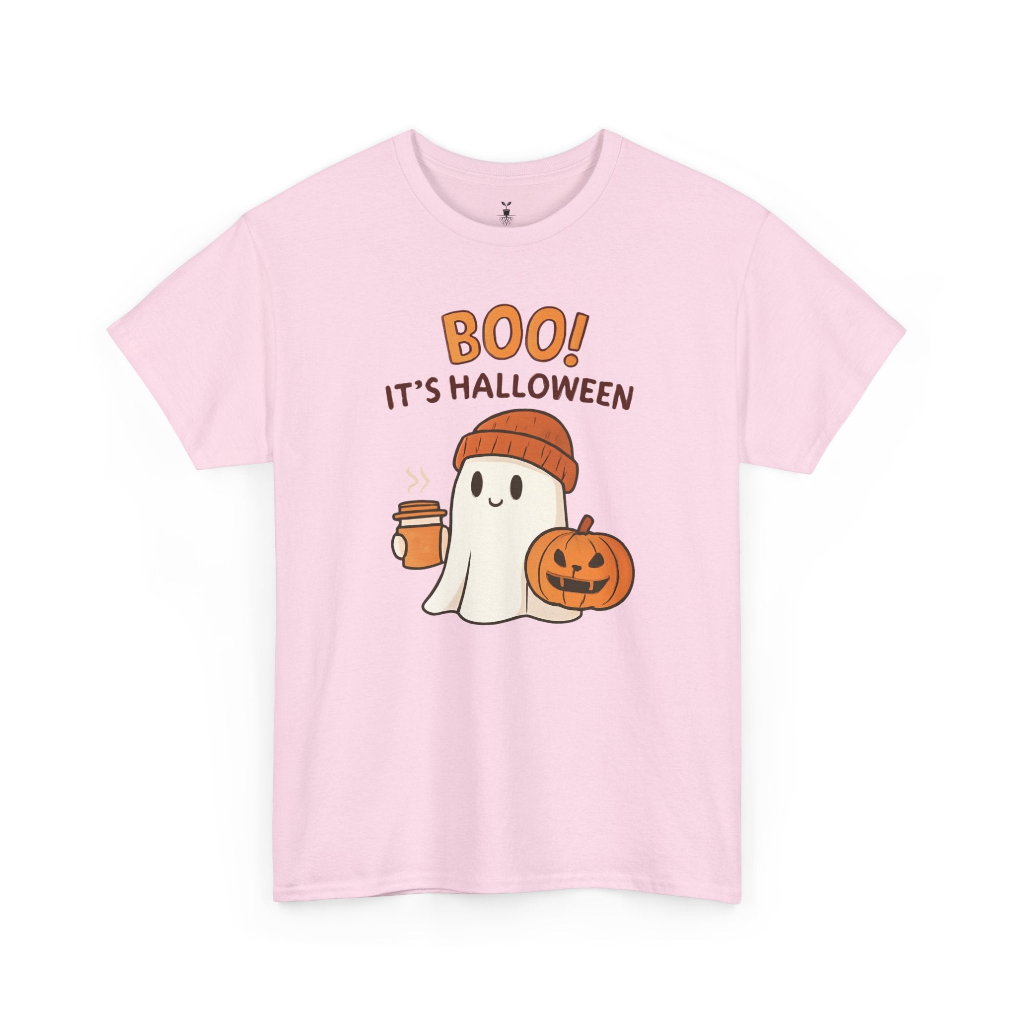 Cute Ghost with Pumpkin and Coffee Cup Boo T-Shirt