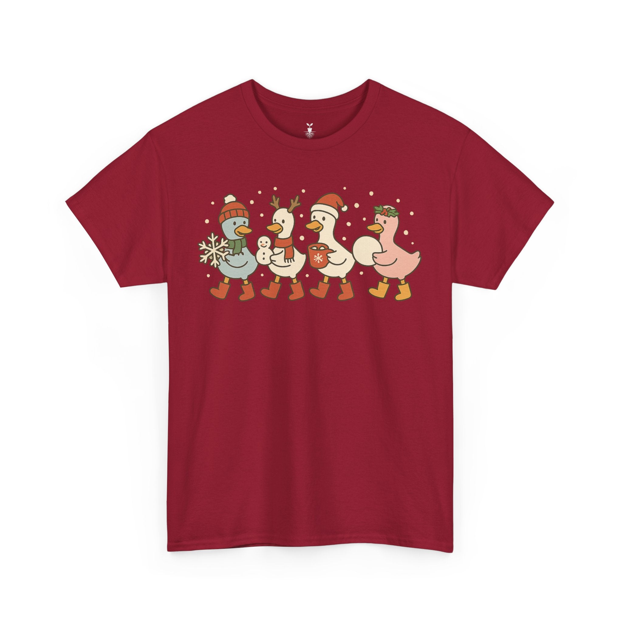 Cute Christmas Duck with Santa Hat Snowflake and Snowball T-Shirt