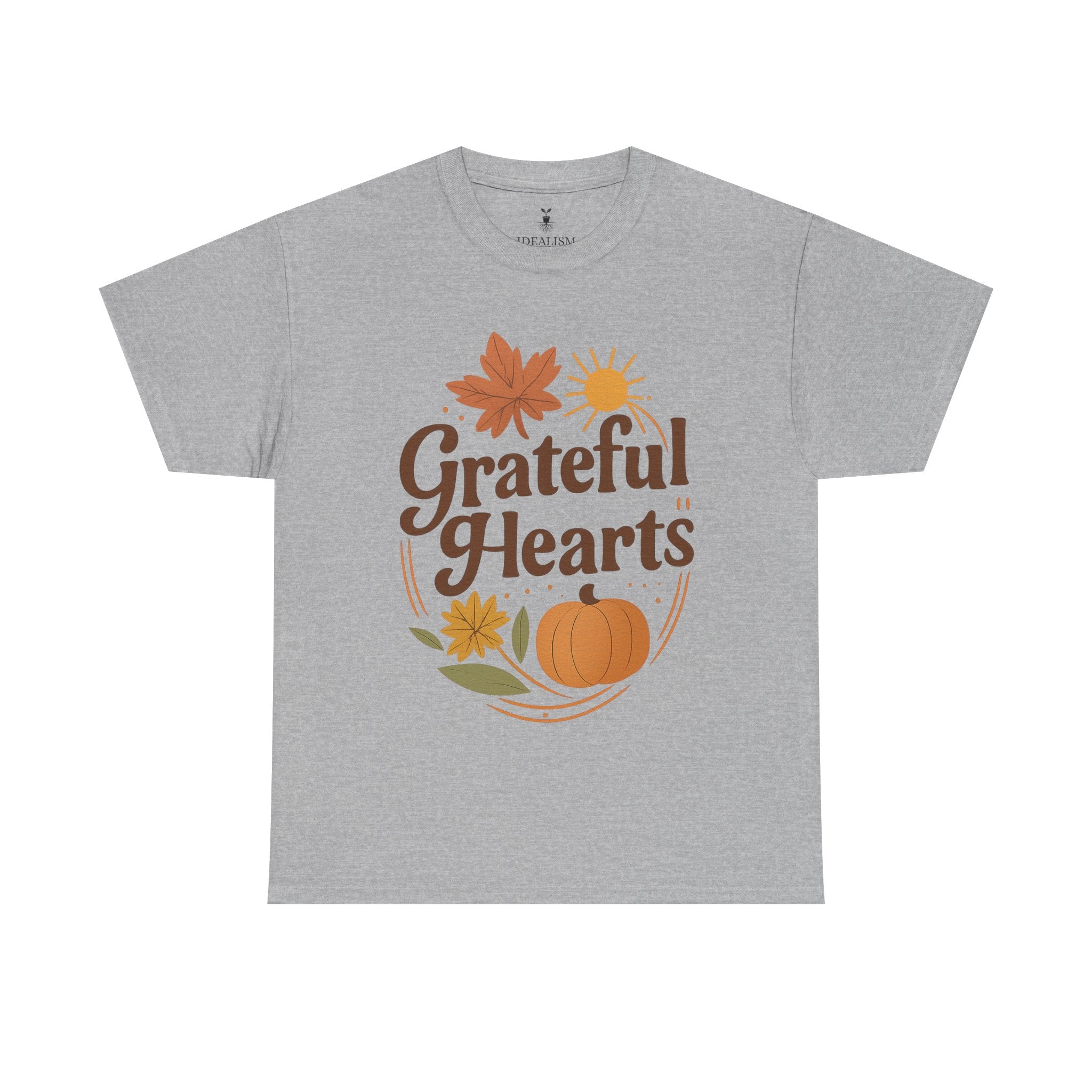 Boho Aesthetic Pumpkin and Maple Leaf Grateful Hearts T-Shirt