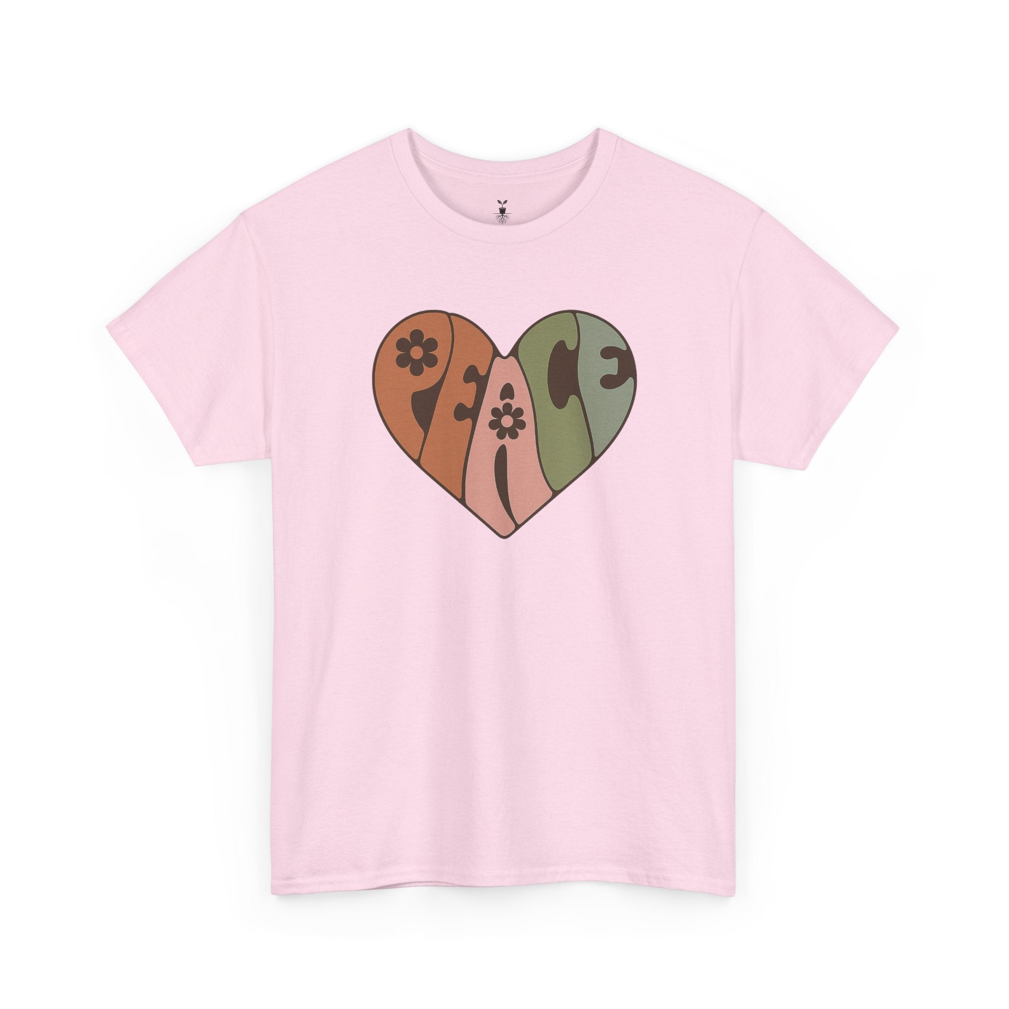 Retro Peace Heart with Earthy Floral  T-Shirt