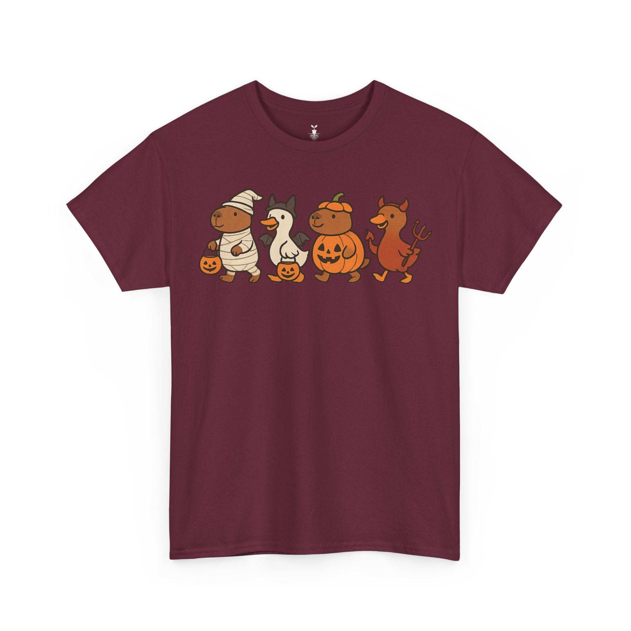 Capibara Mummy Pumpkin Bat and Duck Devil Halloween T-Shirt