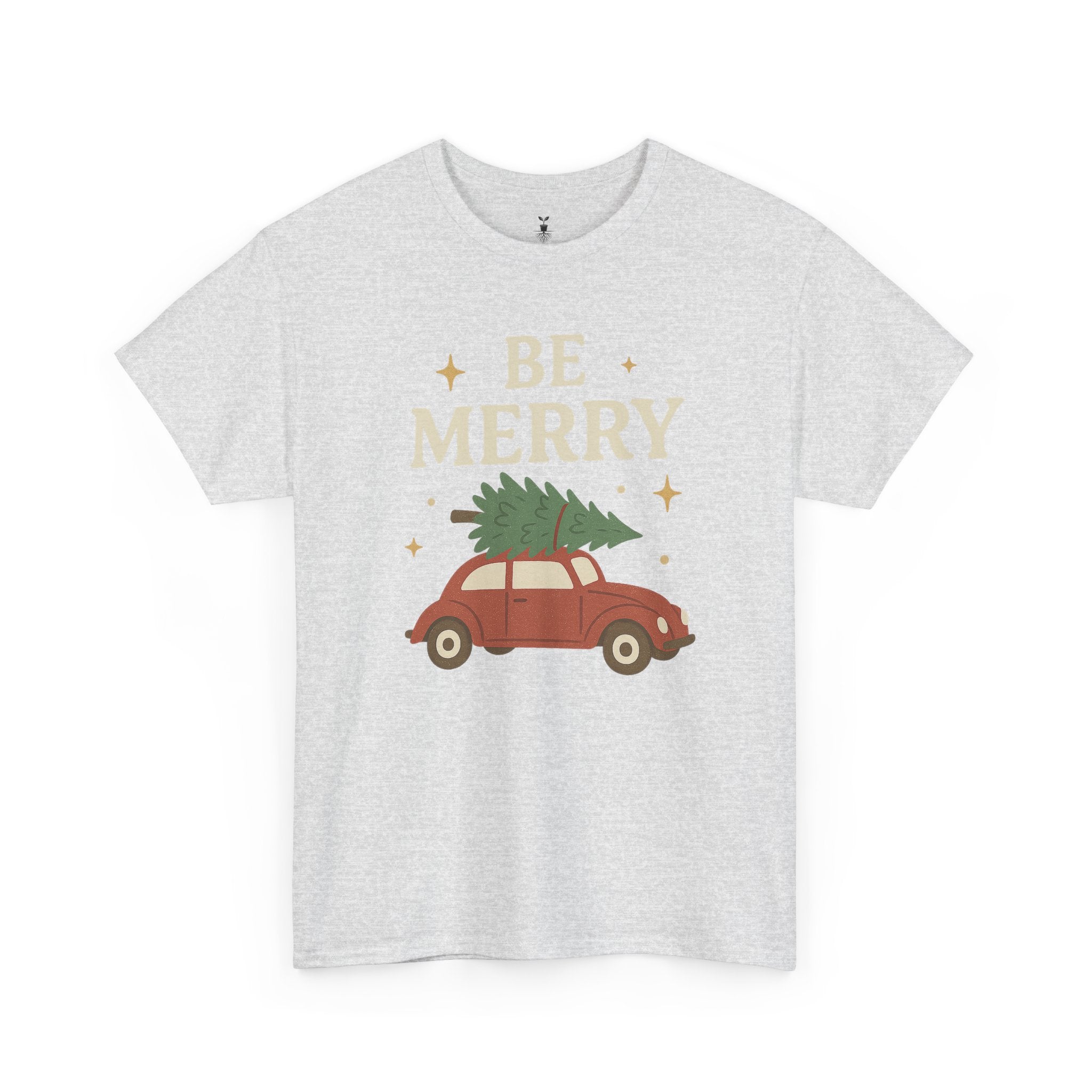 Retro Red Car Carrying Tree and Stars Be Merry Christmas T-Shirt