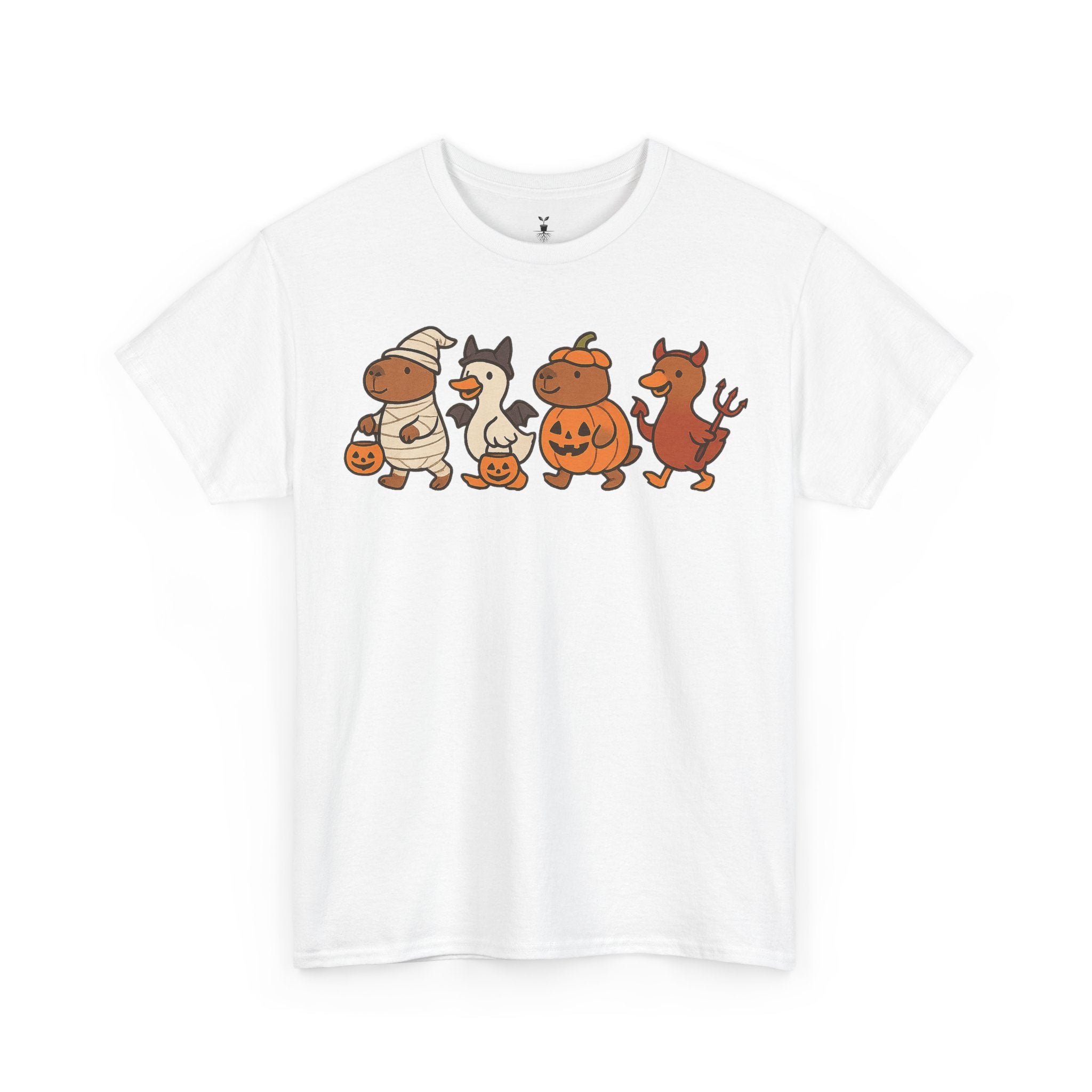 Capibara Mummy Pumpkin Bat and Duck Devil Halloween T-Shirt