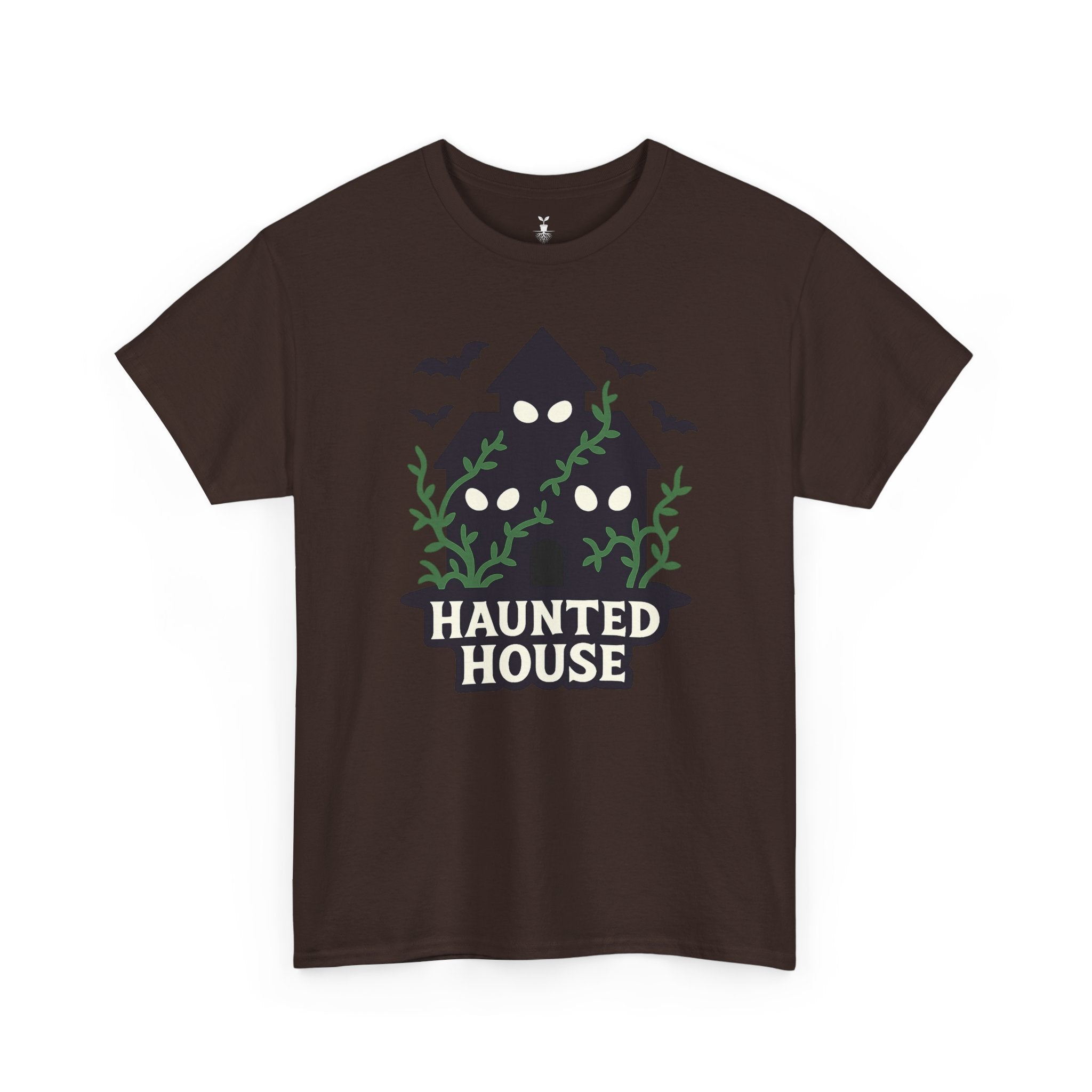 Haunted House with Creepy Eyes, Bats, and Vines Halloween T-Shirt