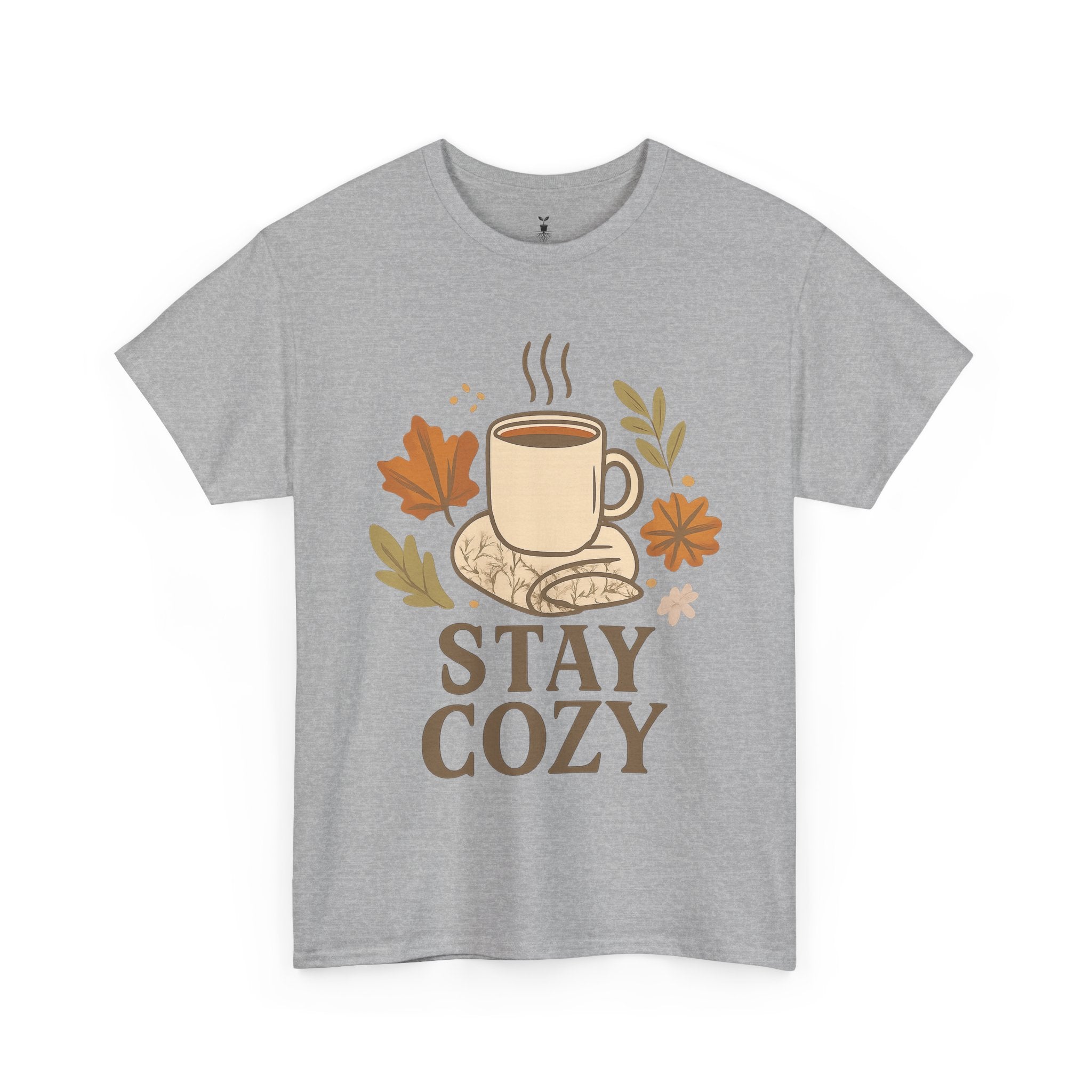 Stay Cozy with Coffee Mug, Blanket, and Falling Leaves T-Shirt