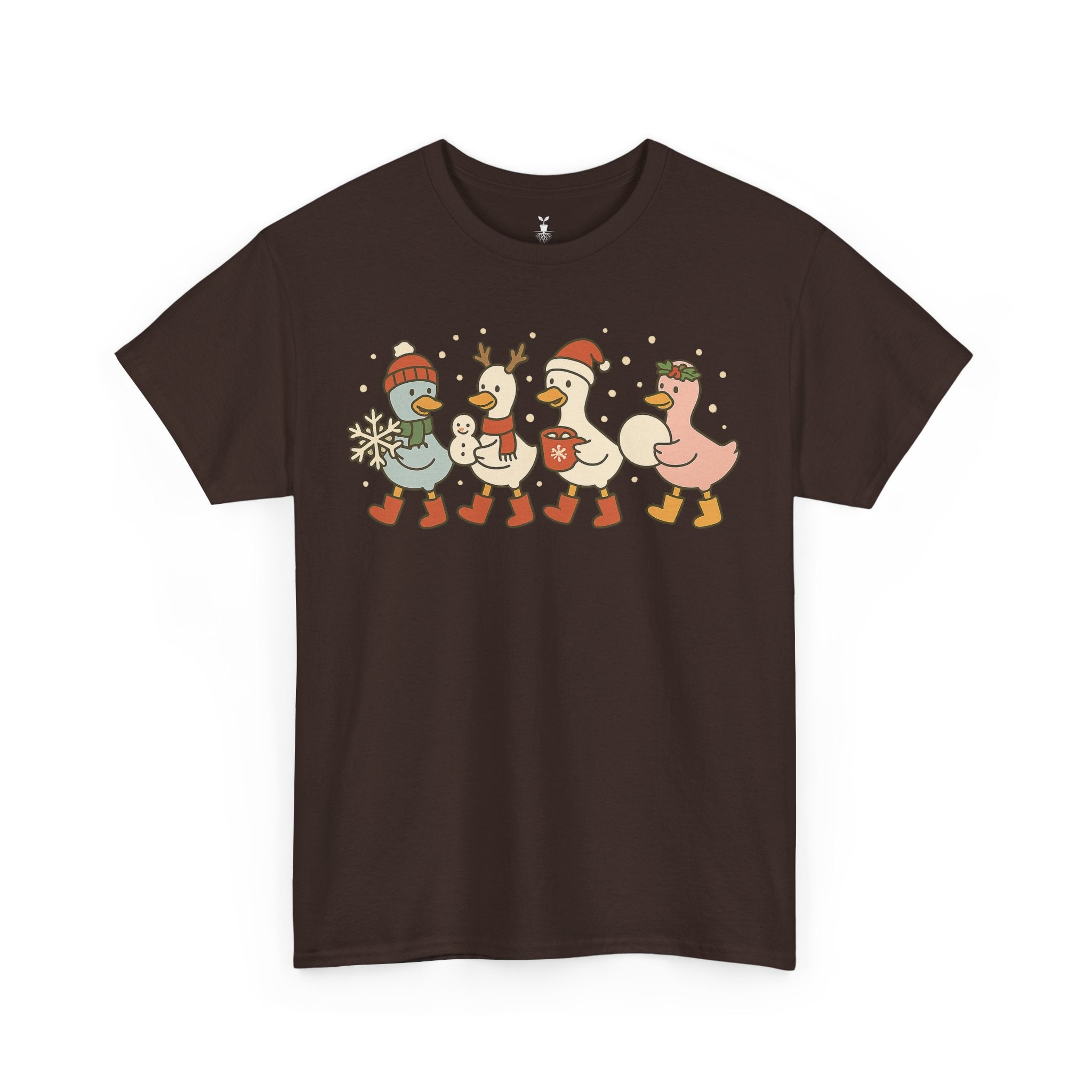Cute Christmas Duck with Santa Hat Snowflake and Snowball T-Shirt