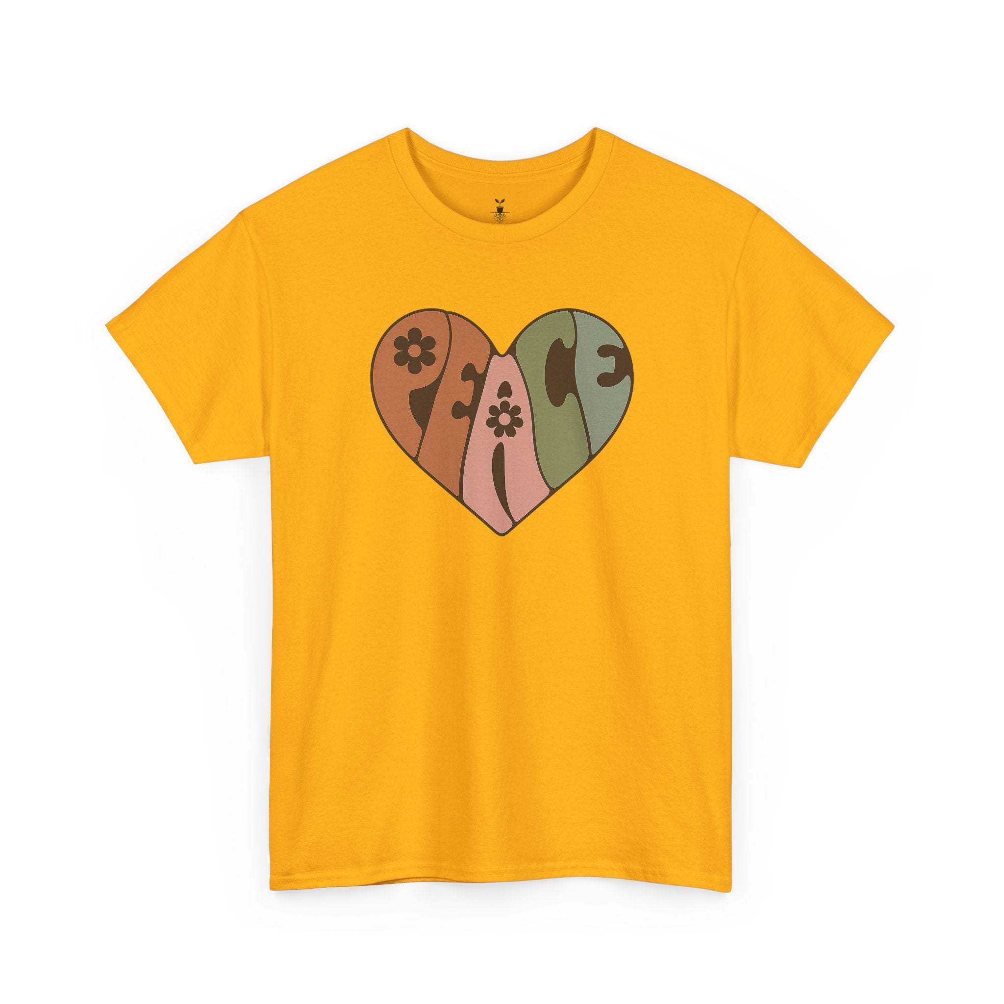 Retro Peace Heart with Earthy Floral  T-Shirt