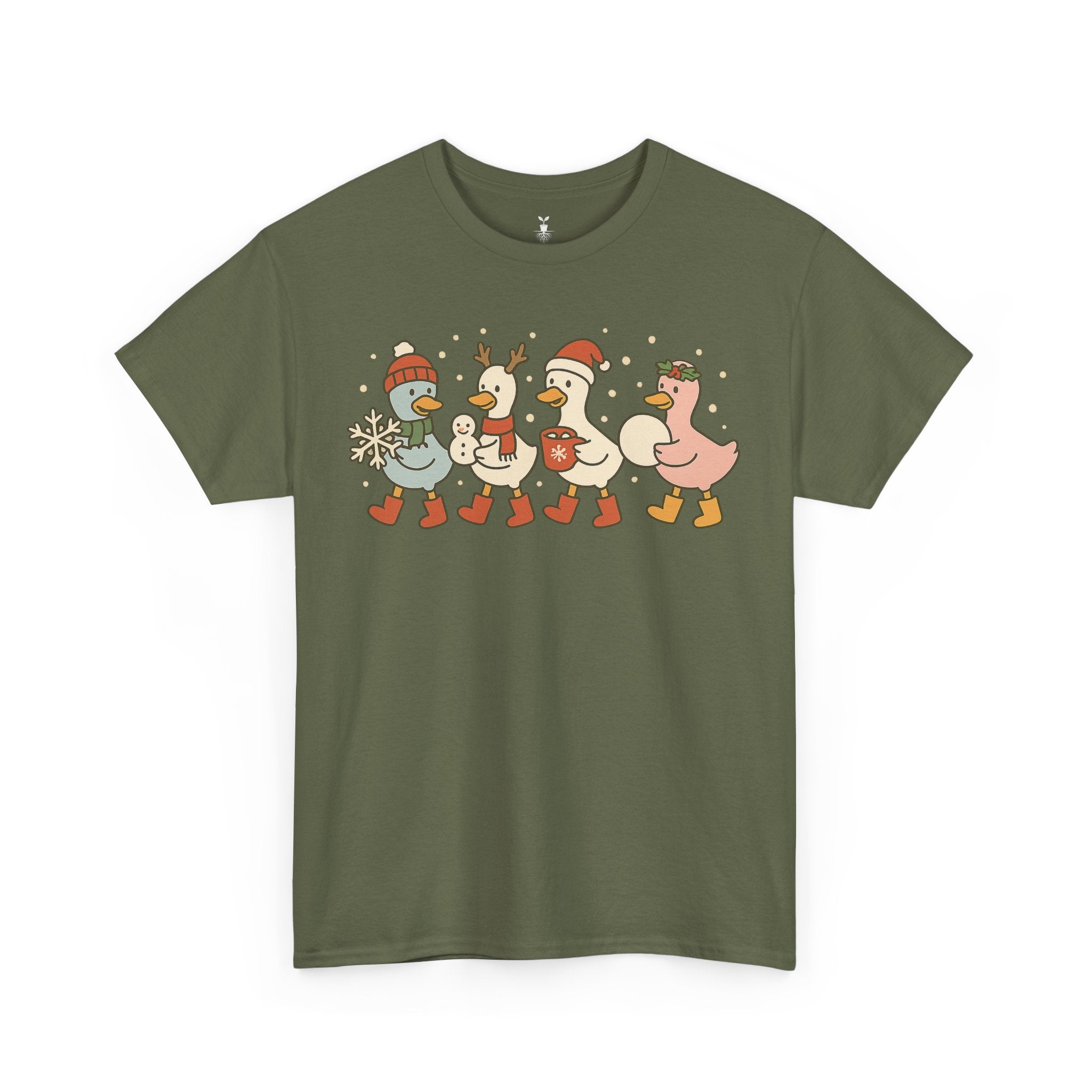 Cute Christmas Duck with Santa Hat Snowflake and Snowball T-Shirt
