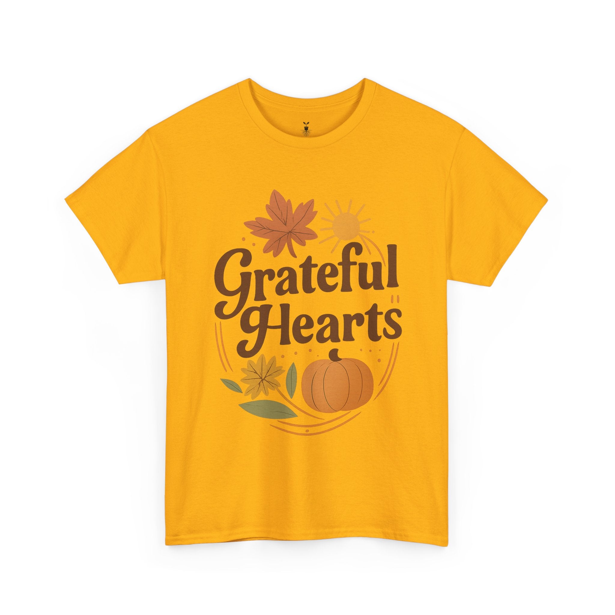 Boho Aesthetic Pumpkin and Maple Leaf Grateful Hearts T-Shirt