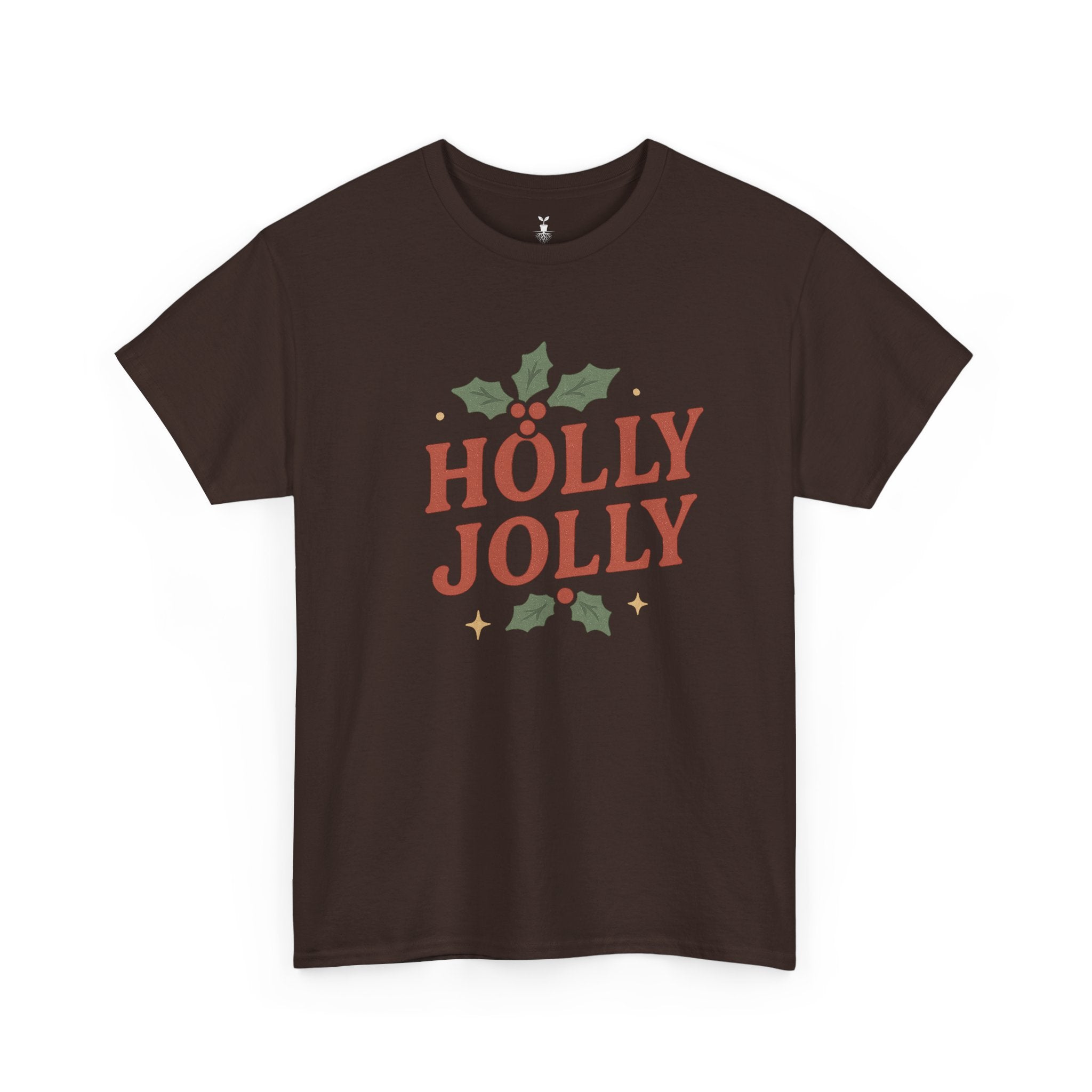 Holly Jolly Christmas with Festive Holly Leaves, Red Berries, and Golden Stars T-shirt