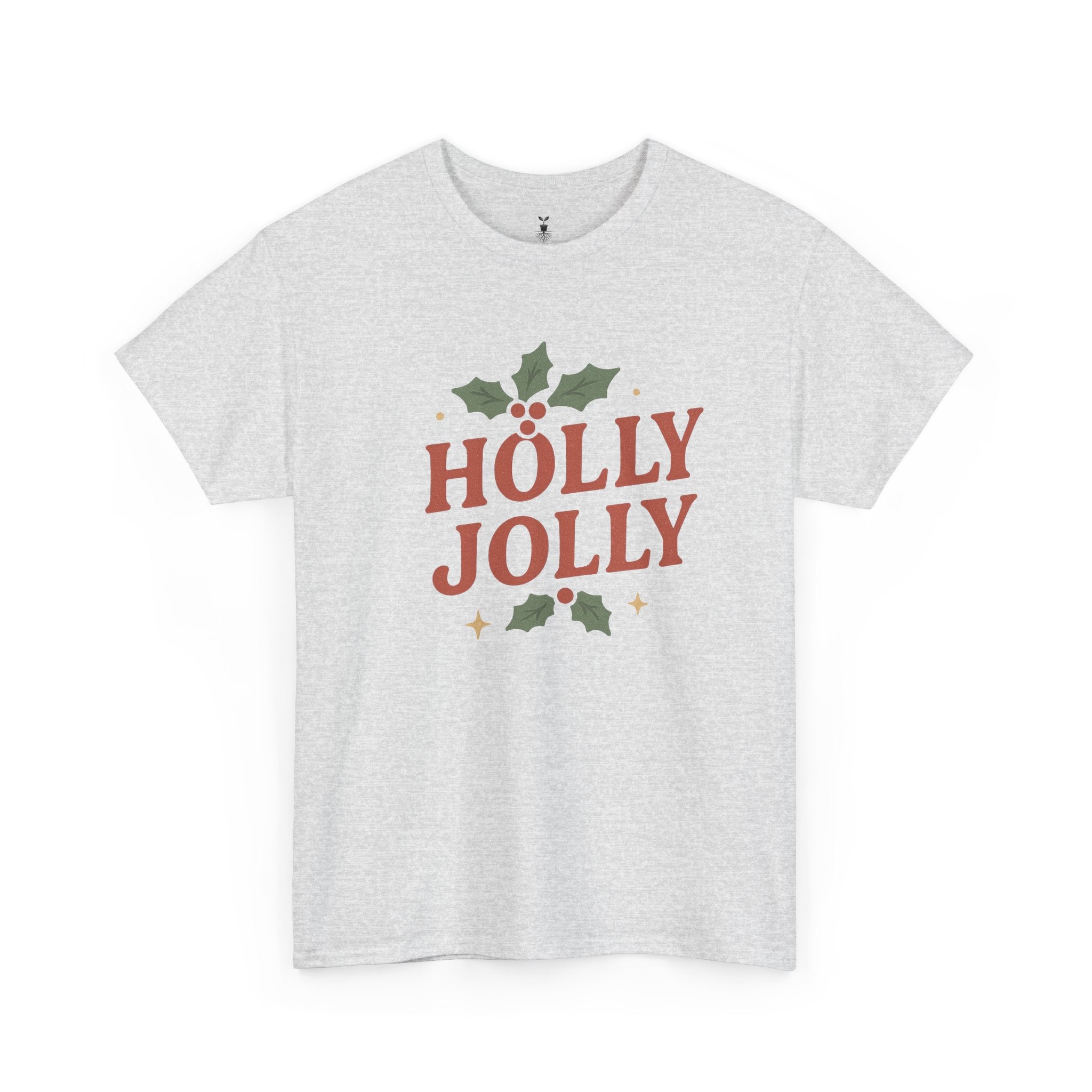 Holly Jolly Christmas with Festive Holly Leaves, Red Berries, and Golden Stars T-shirt