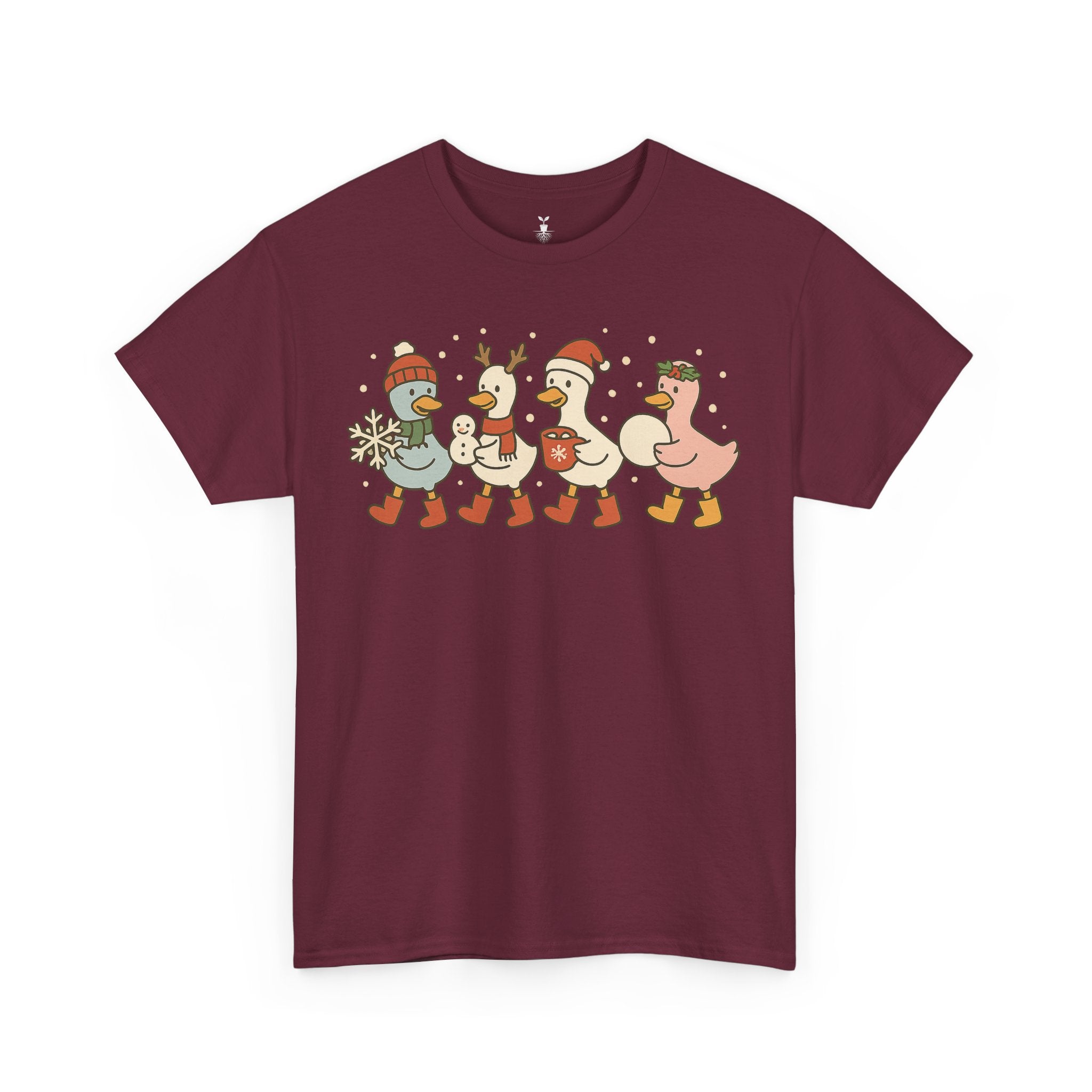 Cute Christmas Duck with Santa Hat Snowflake and Snowball T-Shirt