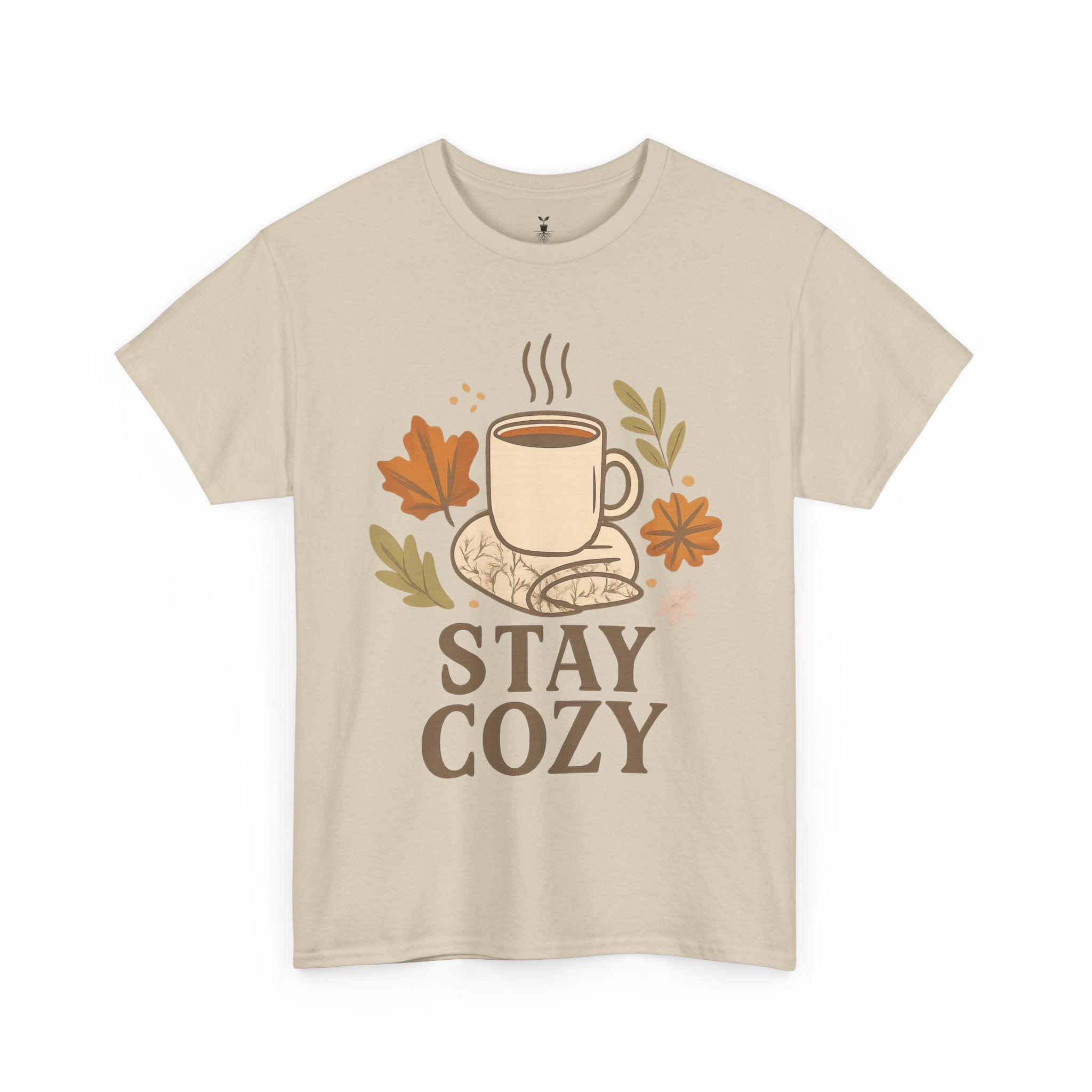 Stay Cozy with Coffee Mug, Blanket, and Falling Leaves T-Shirt