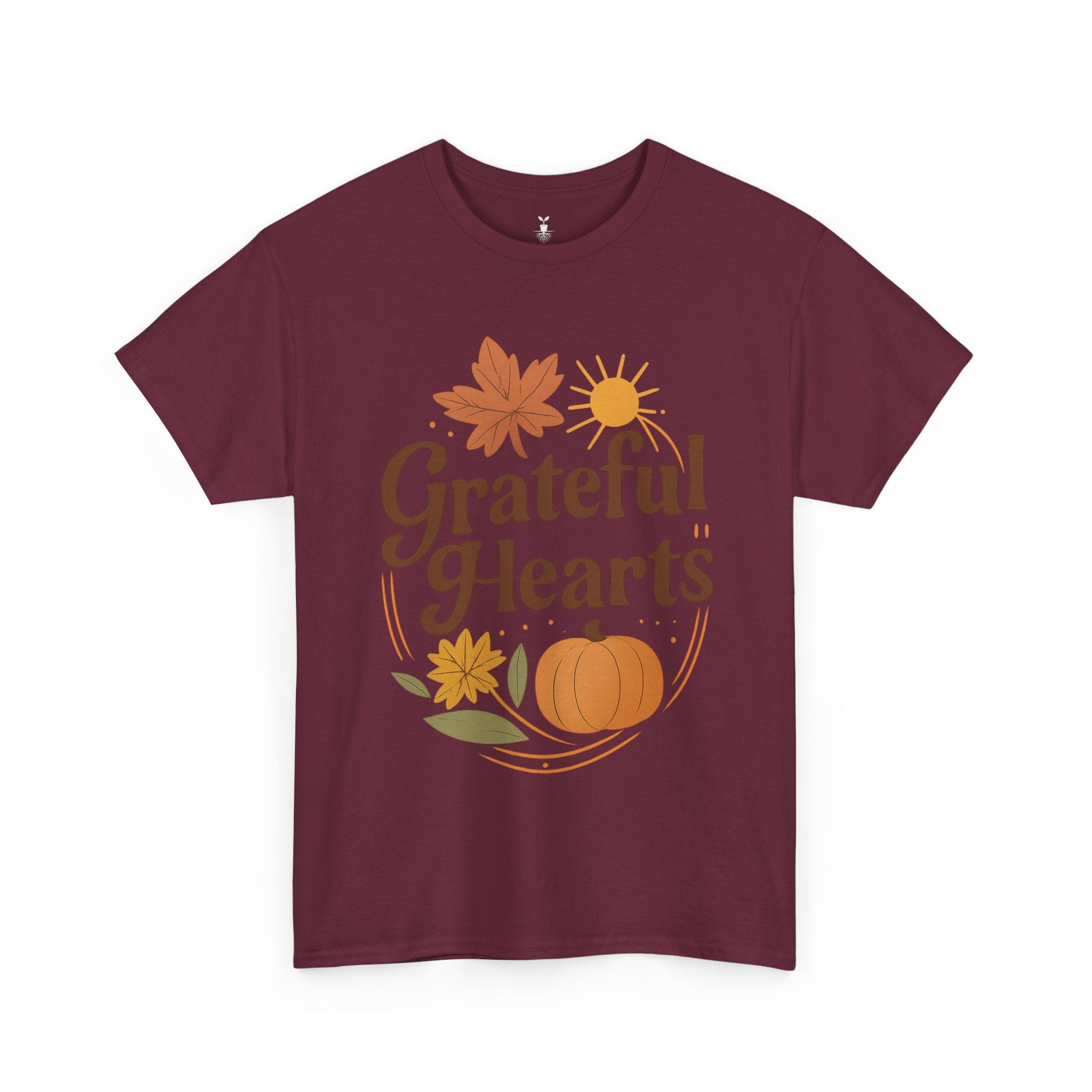 Boho Aesthetic Pumpkin and Maple Leaf Grateful Hearts T-Shirt