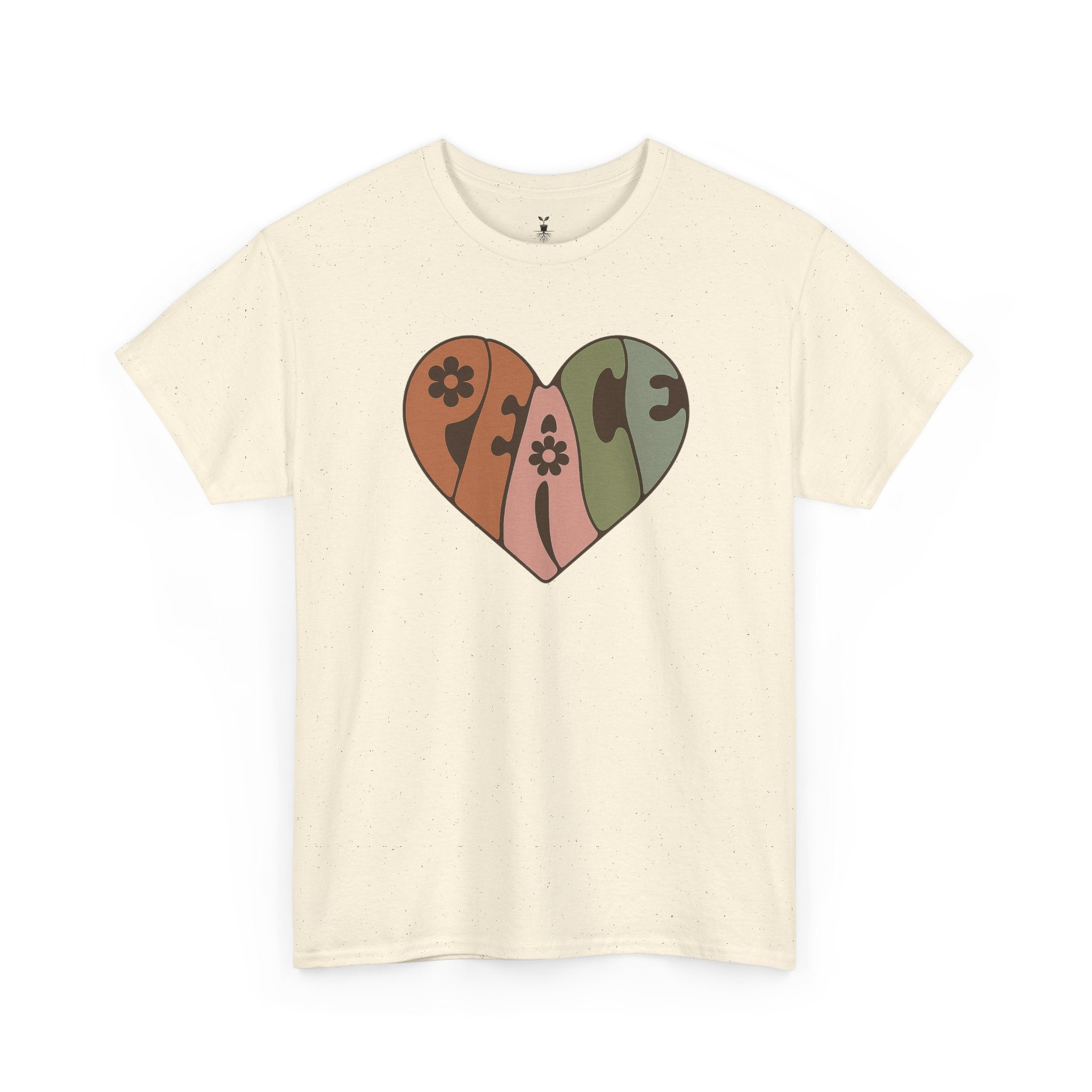 Retro Peace Heart with Earthy Floral  T-Shirt