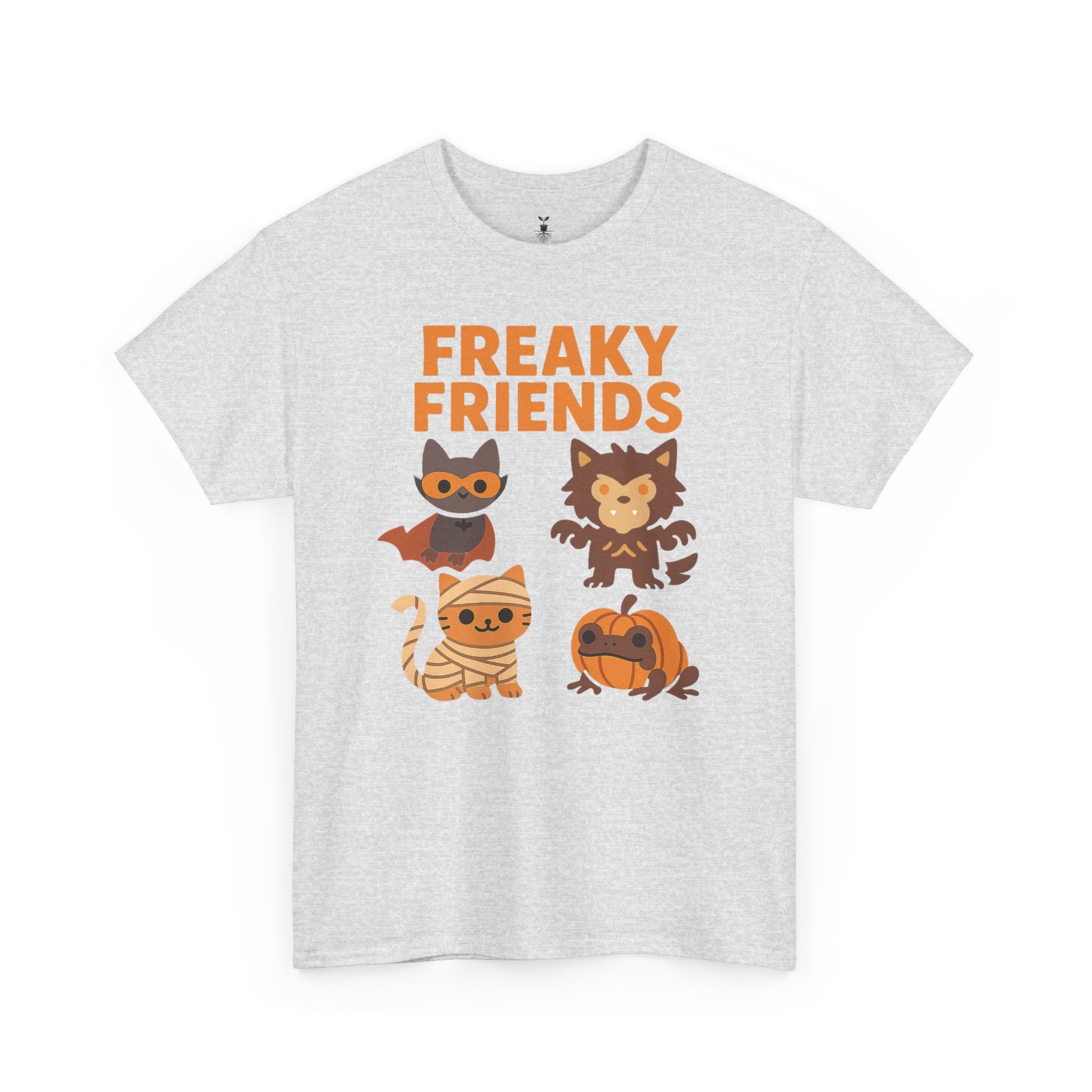 Bat, Mummy Cat, Werewolf & Pumpkin Frog Freaky Friends Halloween T-Shirt