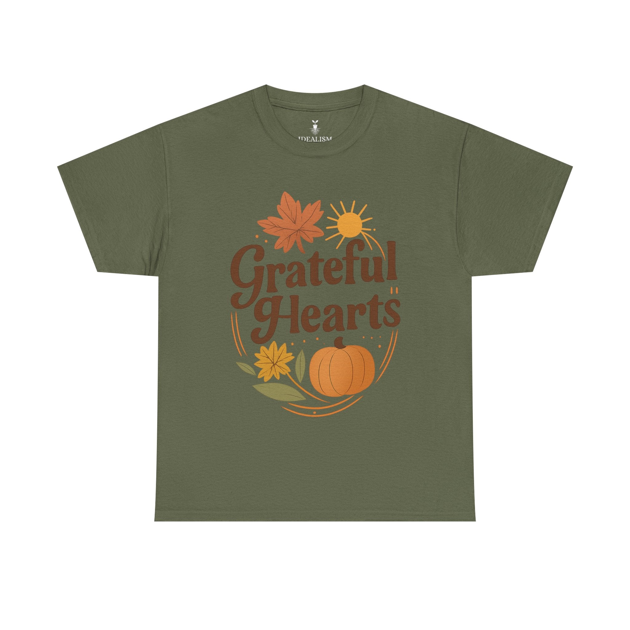 Boho Aesthetic Pumpkin and Maple Leaf Grateful Hearts T-Shirt