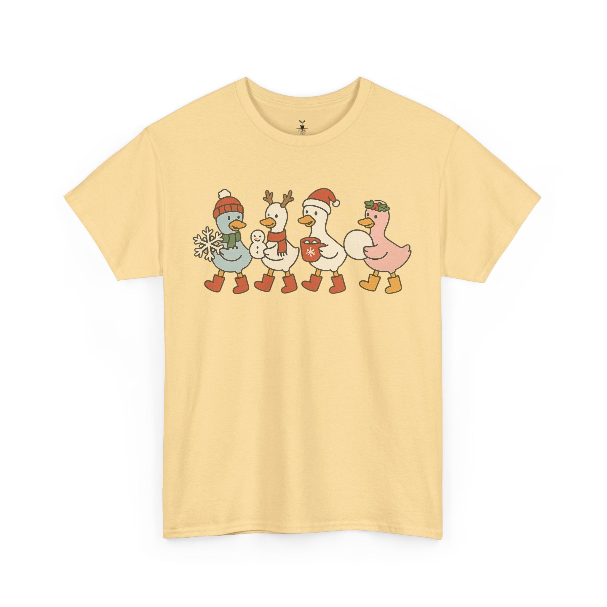 Cute Christmas Duck with Santa Hat Snowflake and Snowball T-Shirt