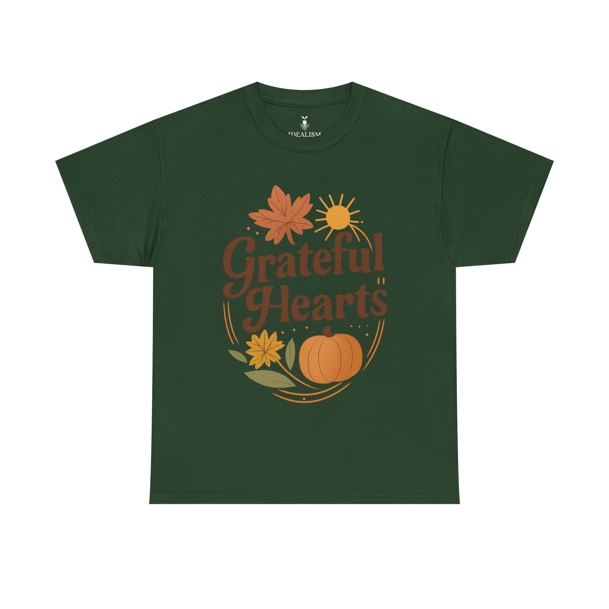 Boho Aesthetic Pumpkin and Maple Leaf Grateful Hearts T-Shirt
