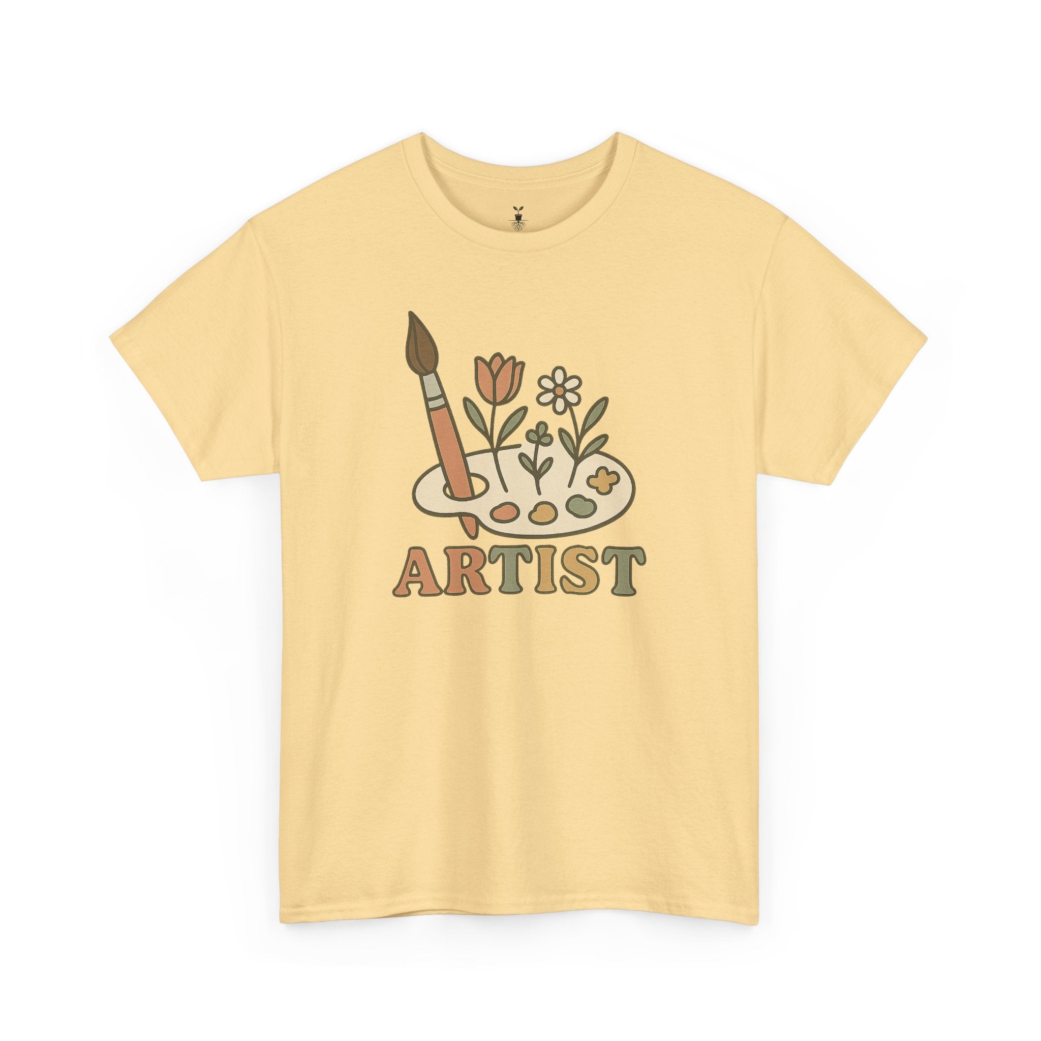 Retro Boho Artist Paint Palette and Floral T-Shirt