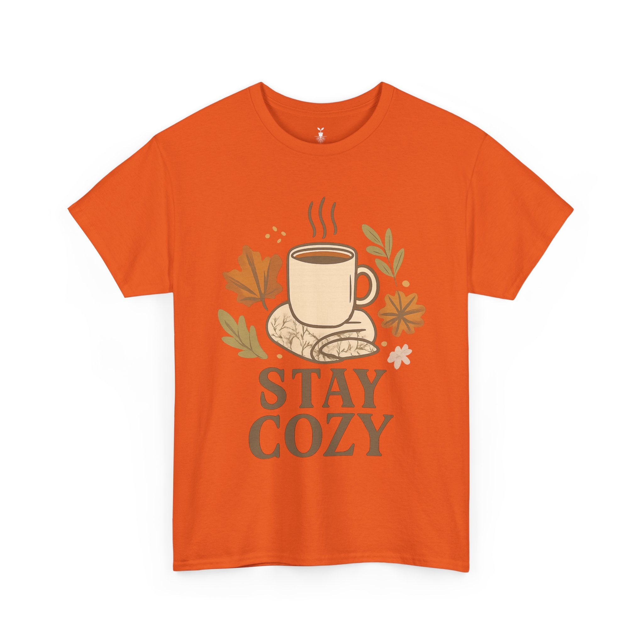 Stay Cozy with Coffee Mug, Blanket, and Falling Leaves T-Shirt