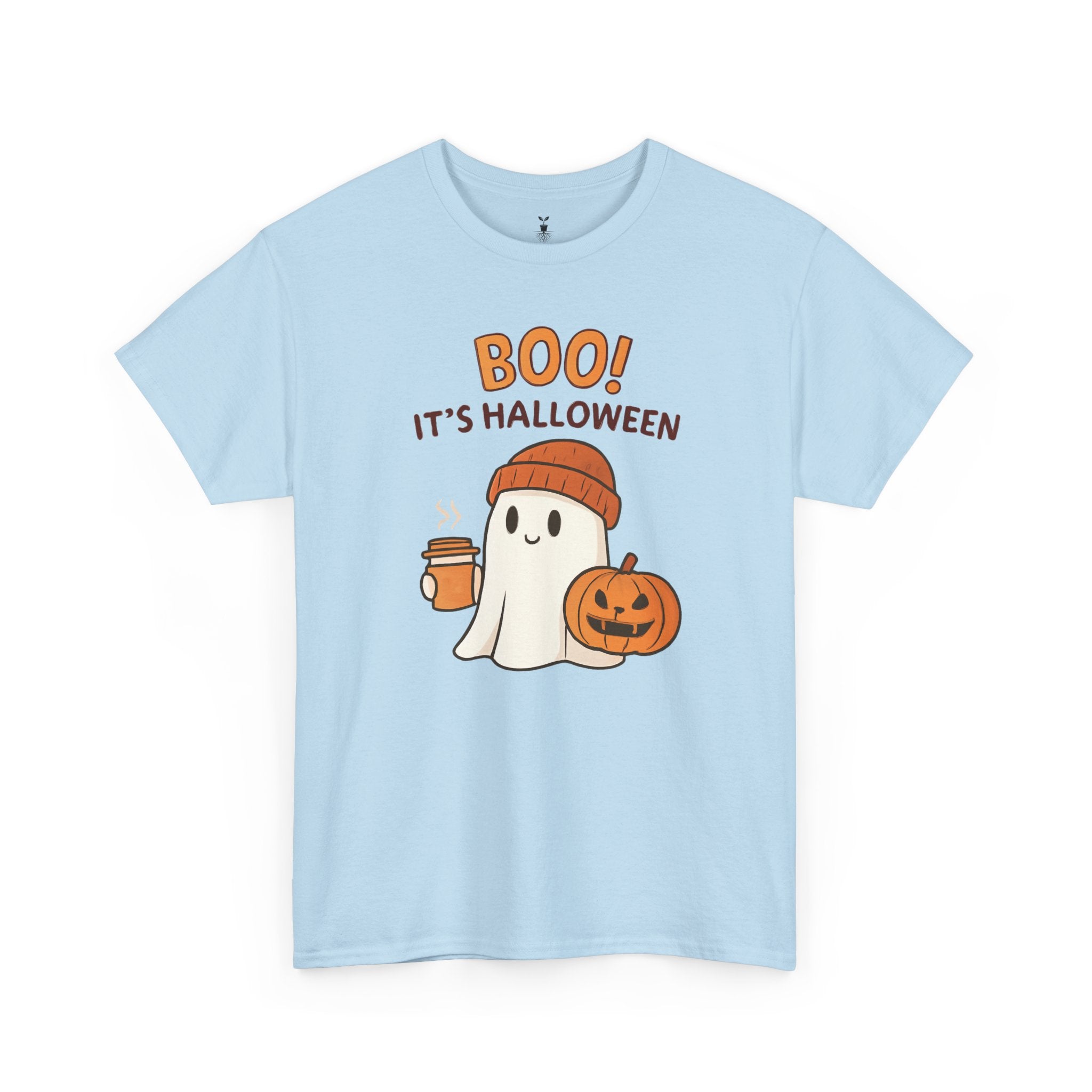 Cute Ghost with Pumpkin and Coffee Cup Boo T-Shirt
