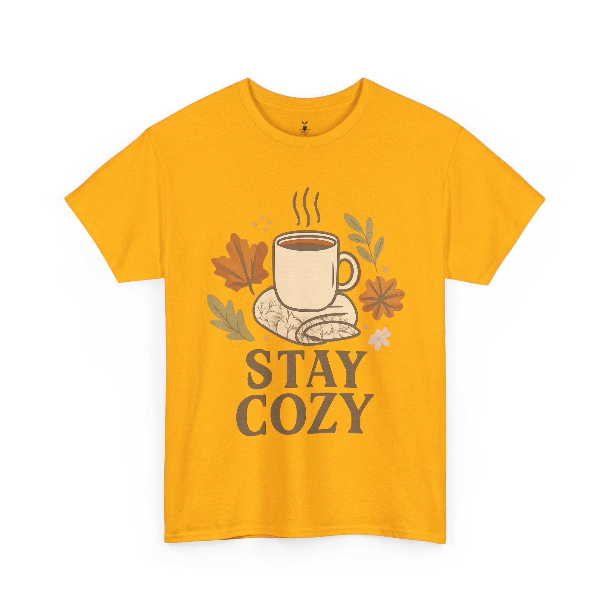 Stay Cozy with Coffee Mug, Blanket, and Falling Leaves T-Shirt