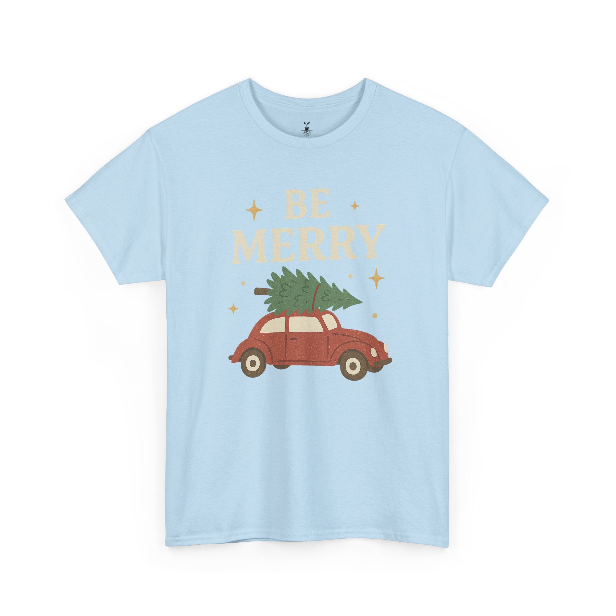 Retro Red Car Carrying Tree and Stars Be Merry Christmas T-Shirt