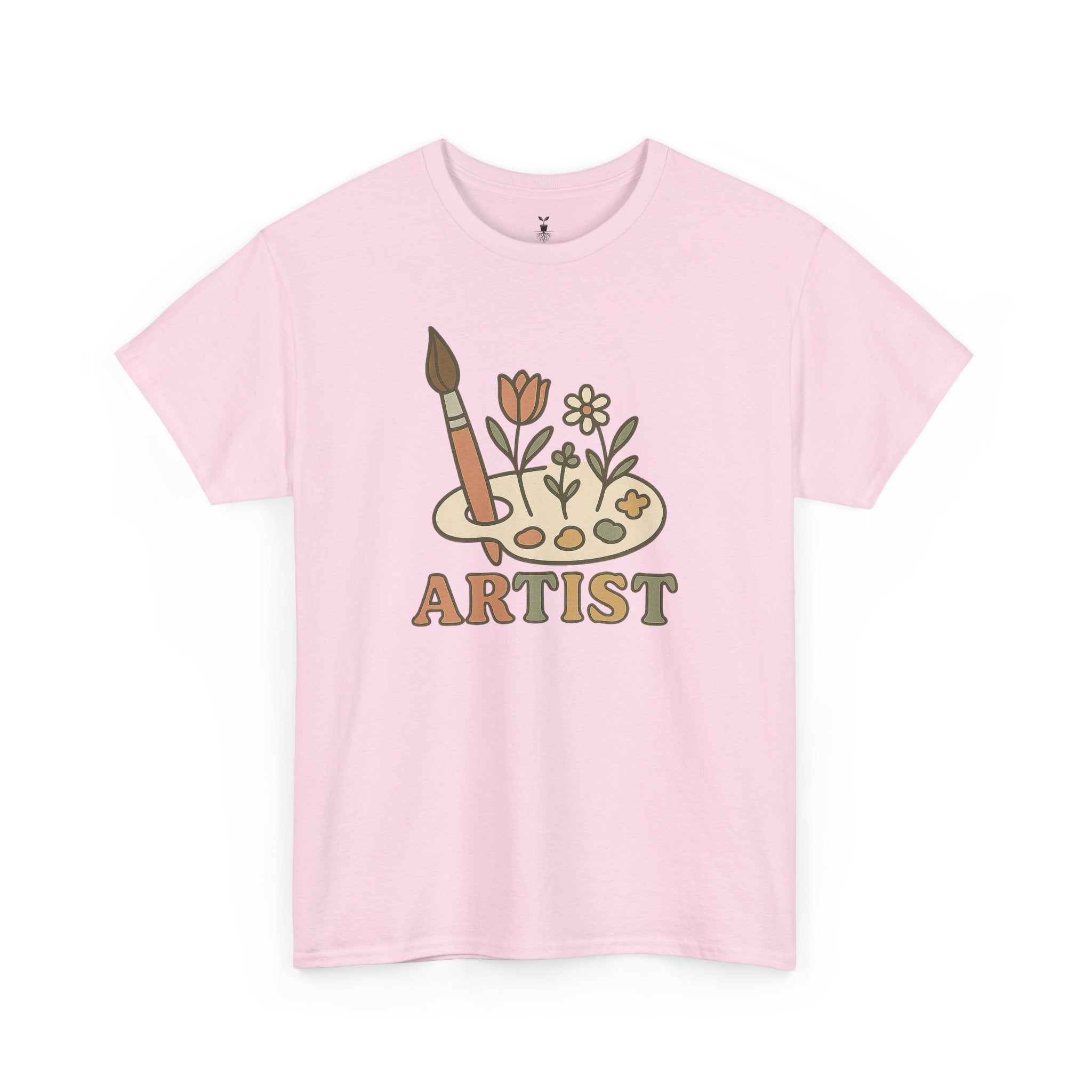 Retro Boho Artist Paint Palette and Floral T-Shirt