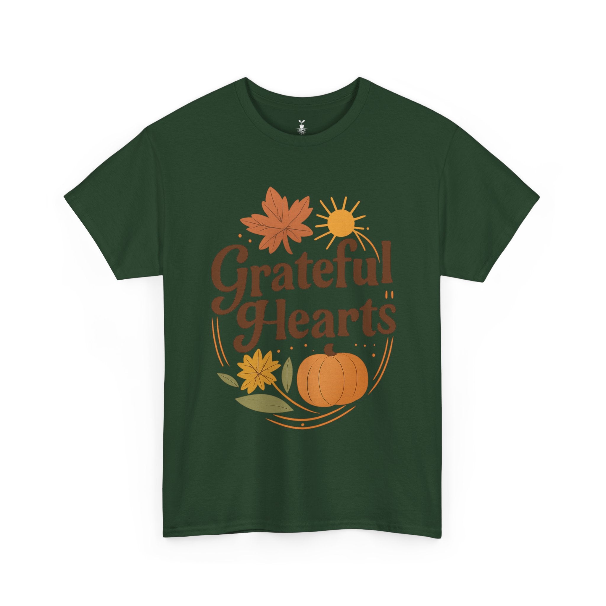 Boho Aesthetic Pumpkin and Maple Leaf Grateful Hearts T-Shirt