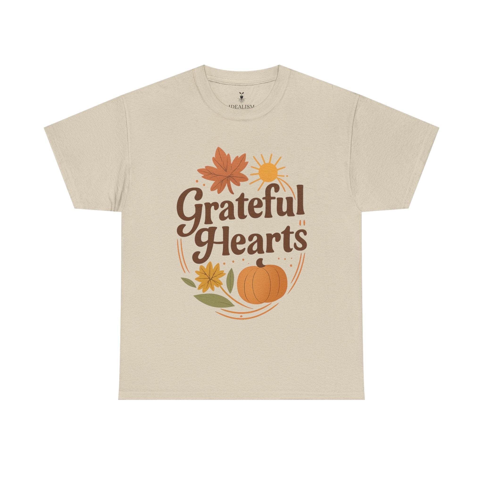 Boho Aesthetic Pumpkin and Maple Leaf Grateful Hearts T-Shirt