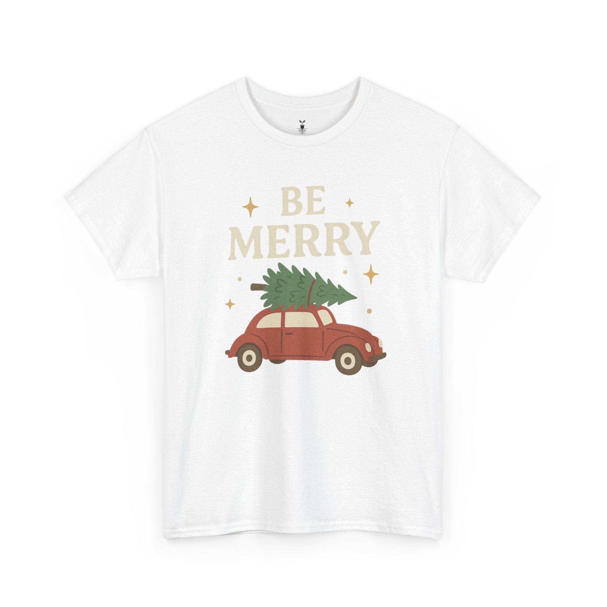Retro Red Car Carrying Tree and Stars Be Merry Christmas T-Shirt