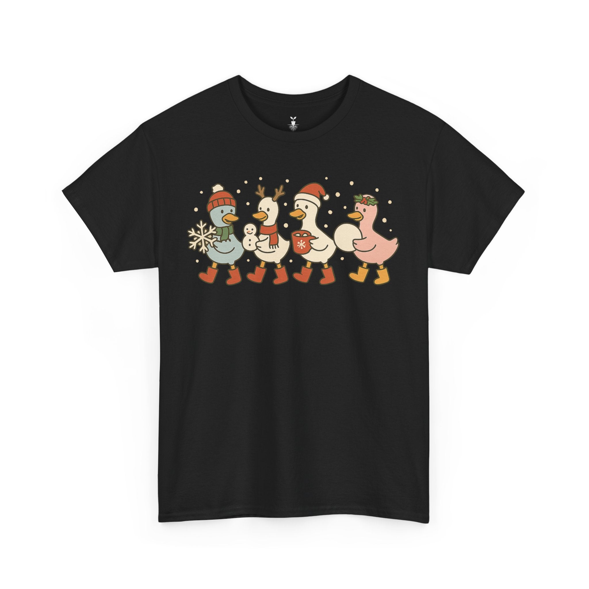 Cute Christmas Duck with Santa Hat Snowflake and Snowball T-Shirt