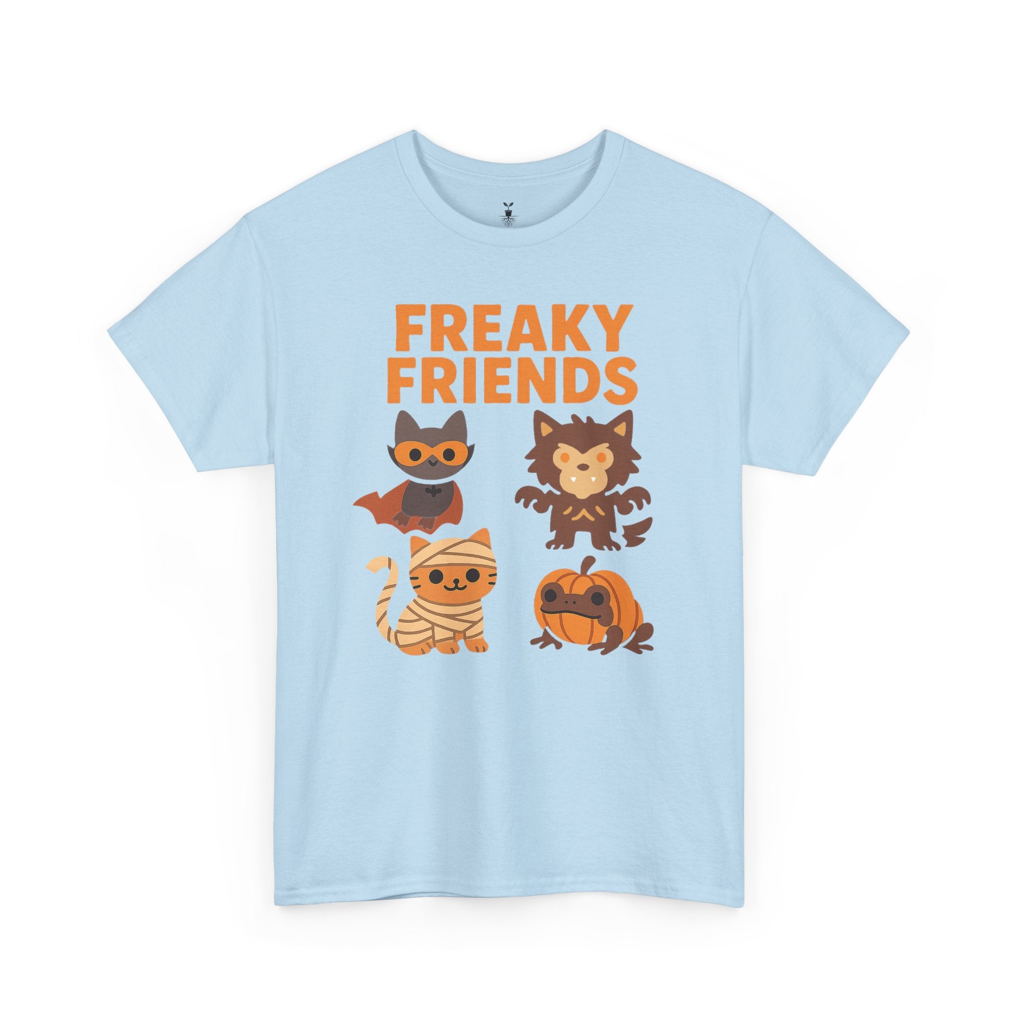Bat, Mummy Cat, Werewolf & Pumpkin Frog Freaky Friends Halloween T-Shirt